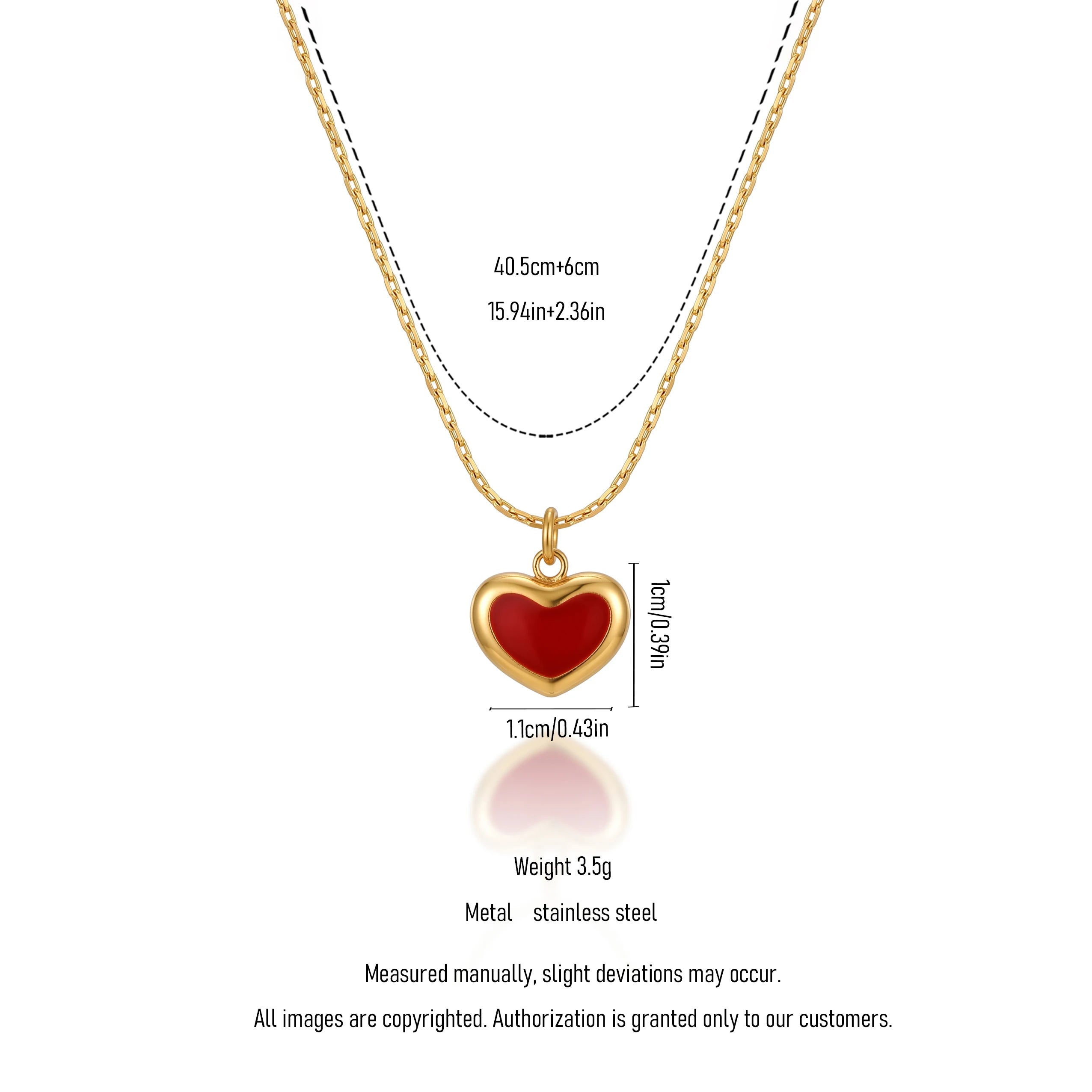 QIAOREN 13513 Dainty Solid Red Enamel Heart Pendant Necklace, Thin Gold Cable Chain Single Mini Love Charm Necklace