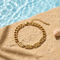 QIAOREN 13361 Gold Plated Stainless Steel Cuban Link Greek Key Bracelet Chunky Chain Statement Jewelry for Women