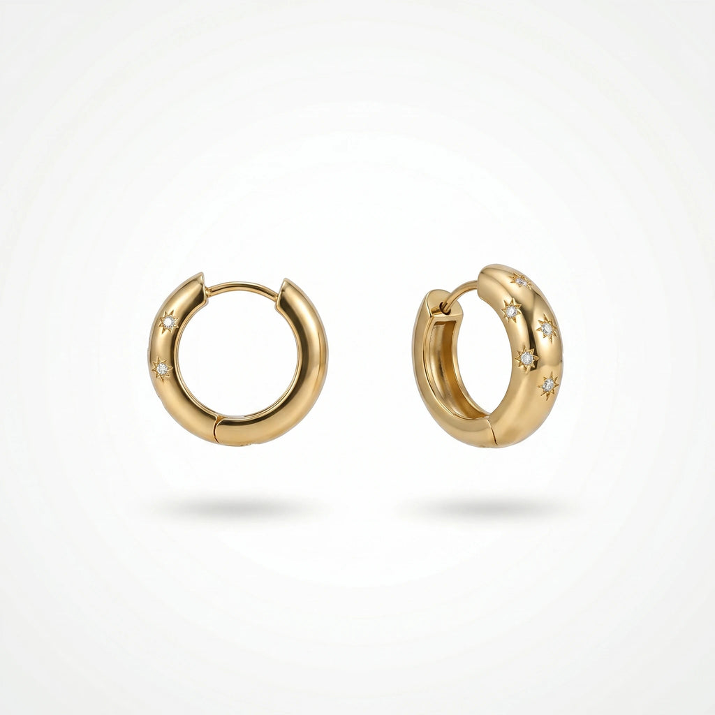 QIAOREN 12204 Gold Plated Stainless Steel Star CZ Inlaid Huggie Hoop Earrings