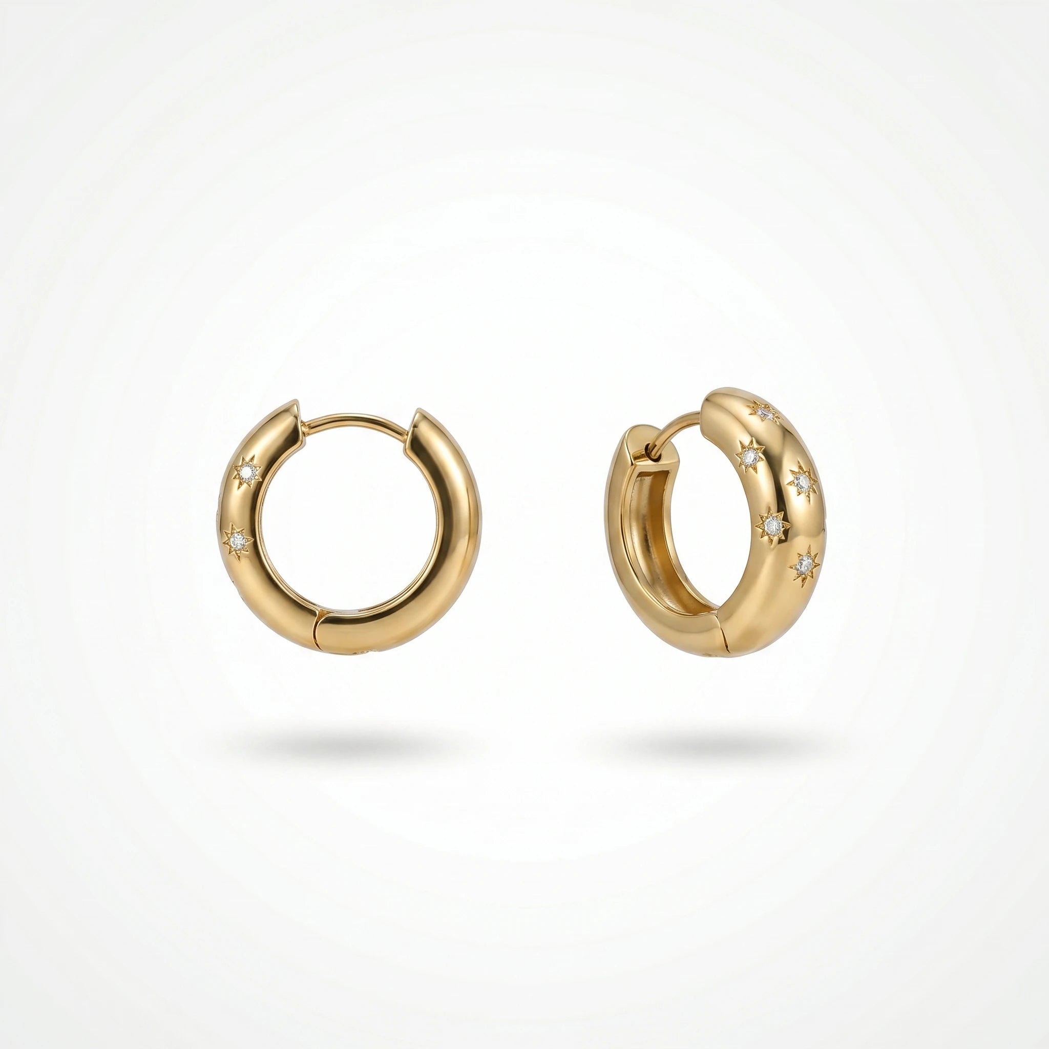 QIAOREN 12204 Gold Plated Stainless Steel Star CZ Inlaid Huggie Hoop Earrings