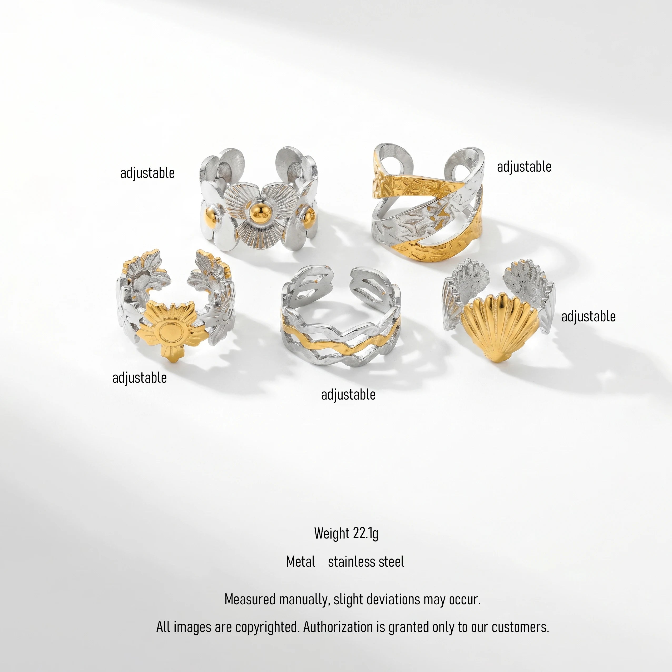 QIAOREN 12938-42 18K Gold Plated 316L Stainless Steel Two Tone Snake Star Adjustable Rings Set Tarnish Free Waterproof Jewelry