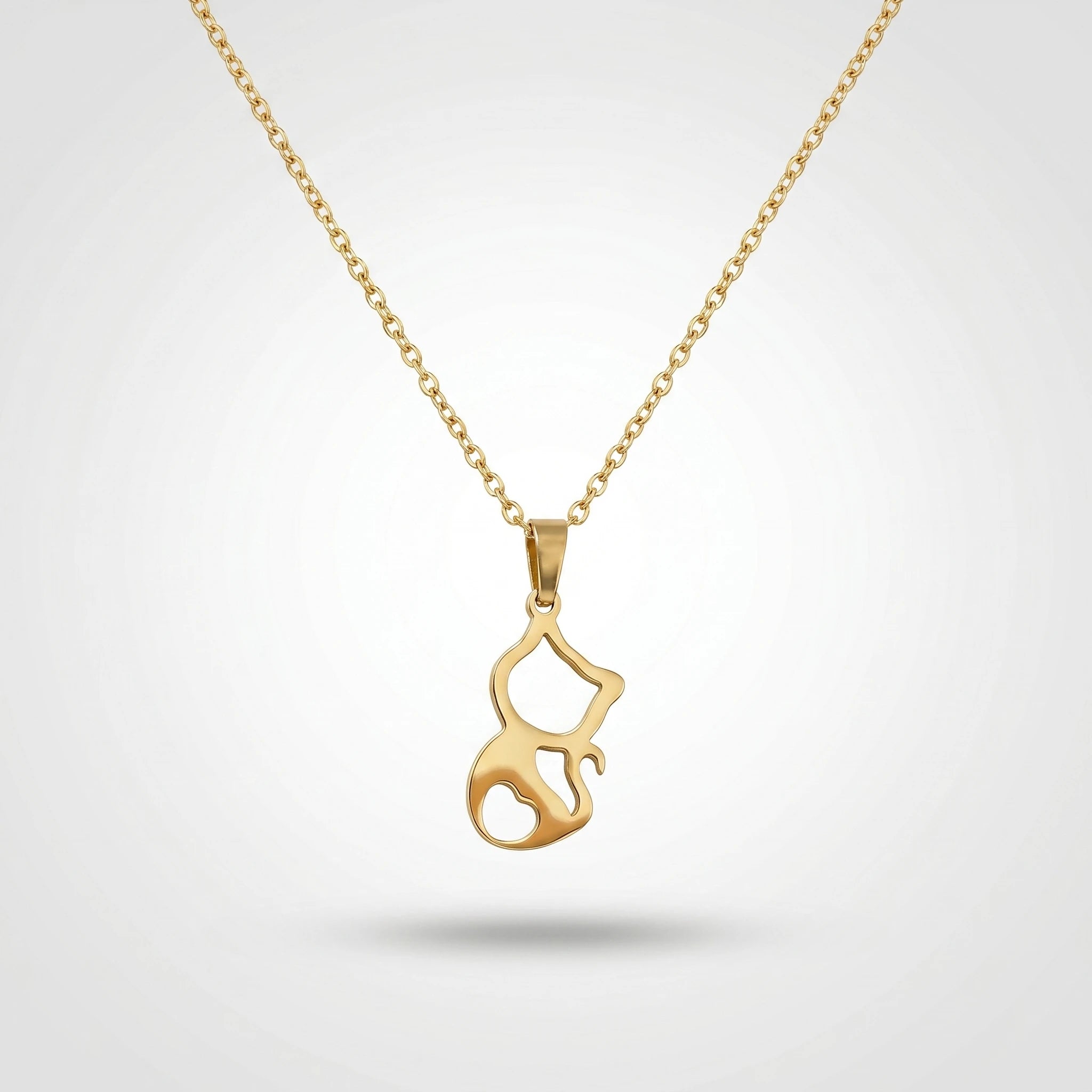 QIAOREN 11285 18K Gold Plated Hollow Cat Pendant O-Chain Necklace Stainless Steel Tarnish Free Waterproof Jewelry