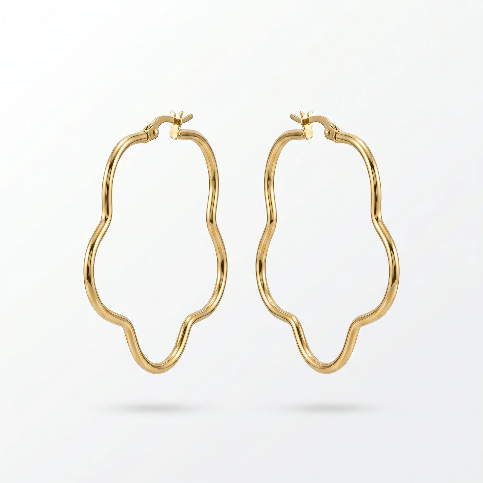 QIAOREN 12317 Waterproof Tarnish Free Squiggle Hoop Earrings Gold Stainless Steel Organic Sinuous Ripple Latchback Hoops US EU