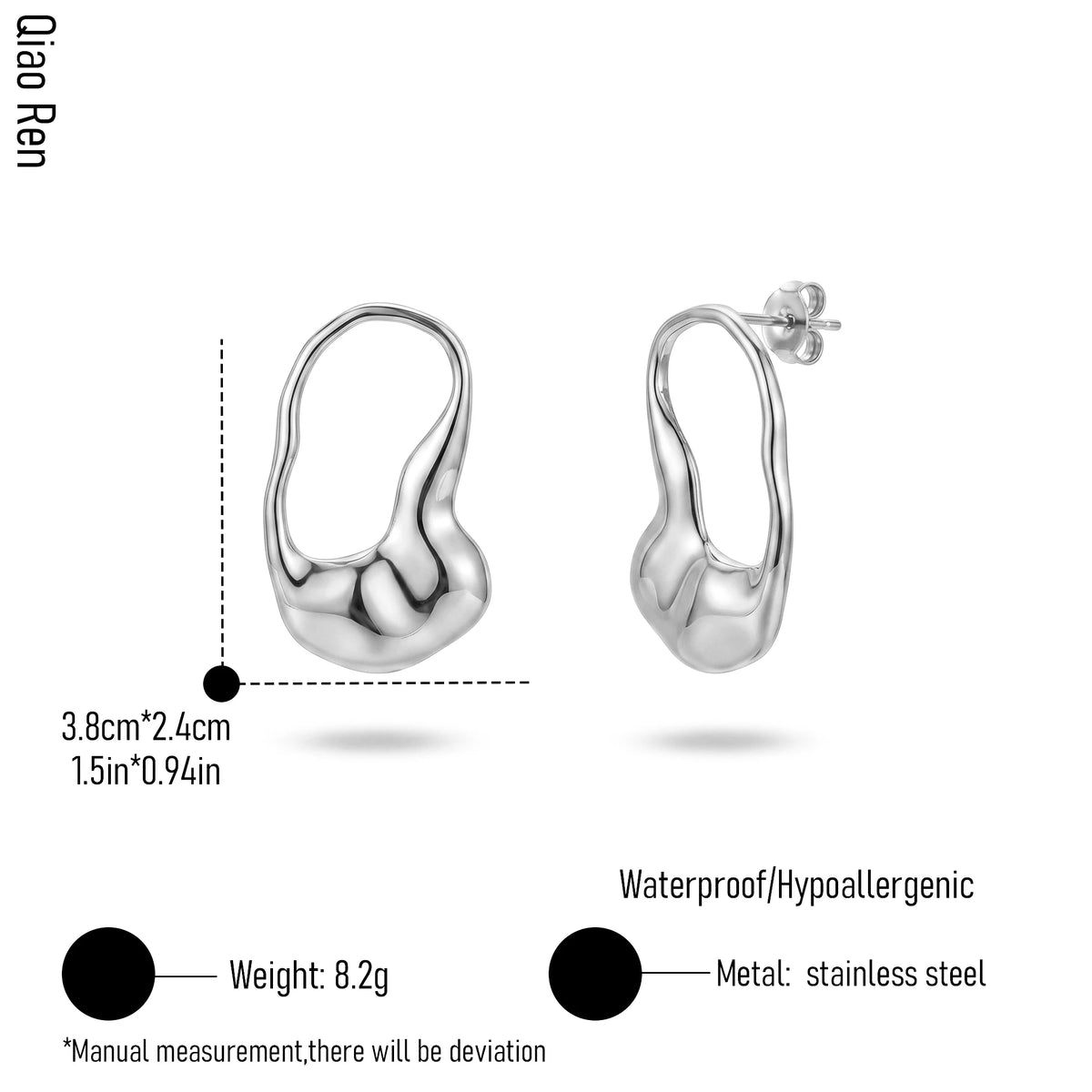 QIAOREN 14069 Irregular Teardrop Open Hoop Stud Earrings, Organic Fluid Hollow Drop Ear Stud Jewelry Gift for Daily Fashion
