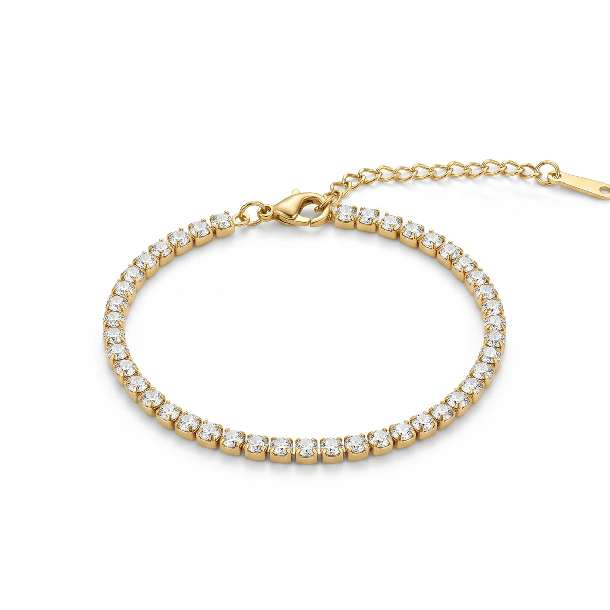 QIAOREN 13289 Gold Plated Stainless Steel CZ Tennis Bracelet Round Cubic Zirconia Dainty Stackable Bracelet for Women