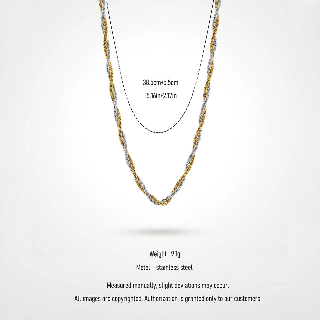QIAOREN 13544 Two Tone Twisted Sparkling Chain Necklace, Interwoven Gold Silver Glitter Rope Chain