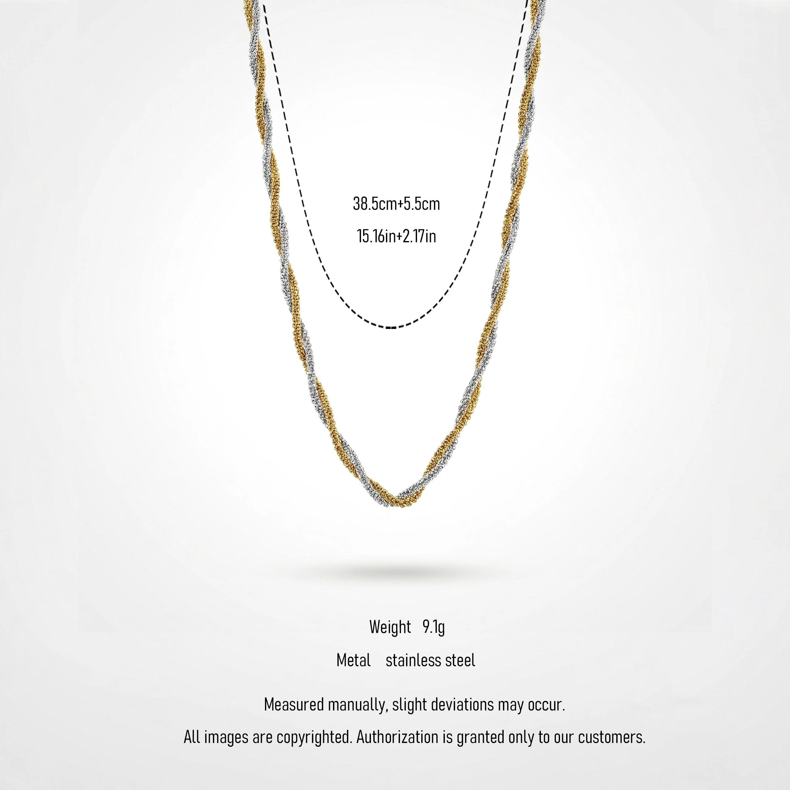 QIAOREN 13544 Two Tone Twisted Sparkling Chain Necklace, Interwoven Gold Silver Glitter Rope Chain