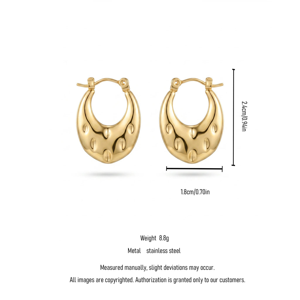 QIAOREN 12495 Elegant Bold Indented  Earrings Gold Stainless Steel 3D Sculptural Statement Gift Women