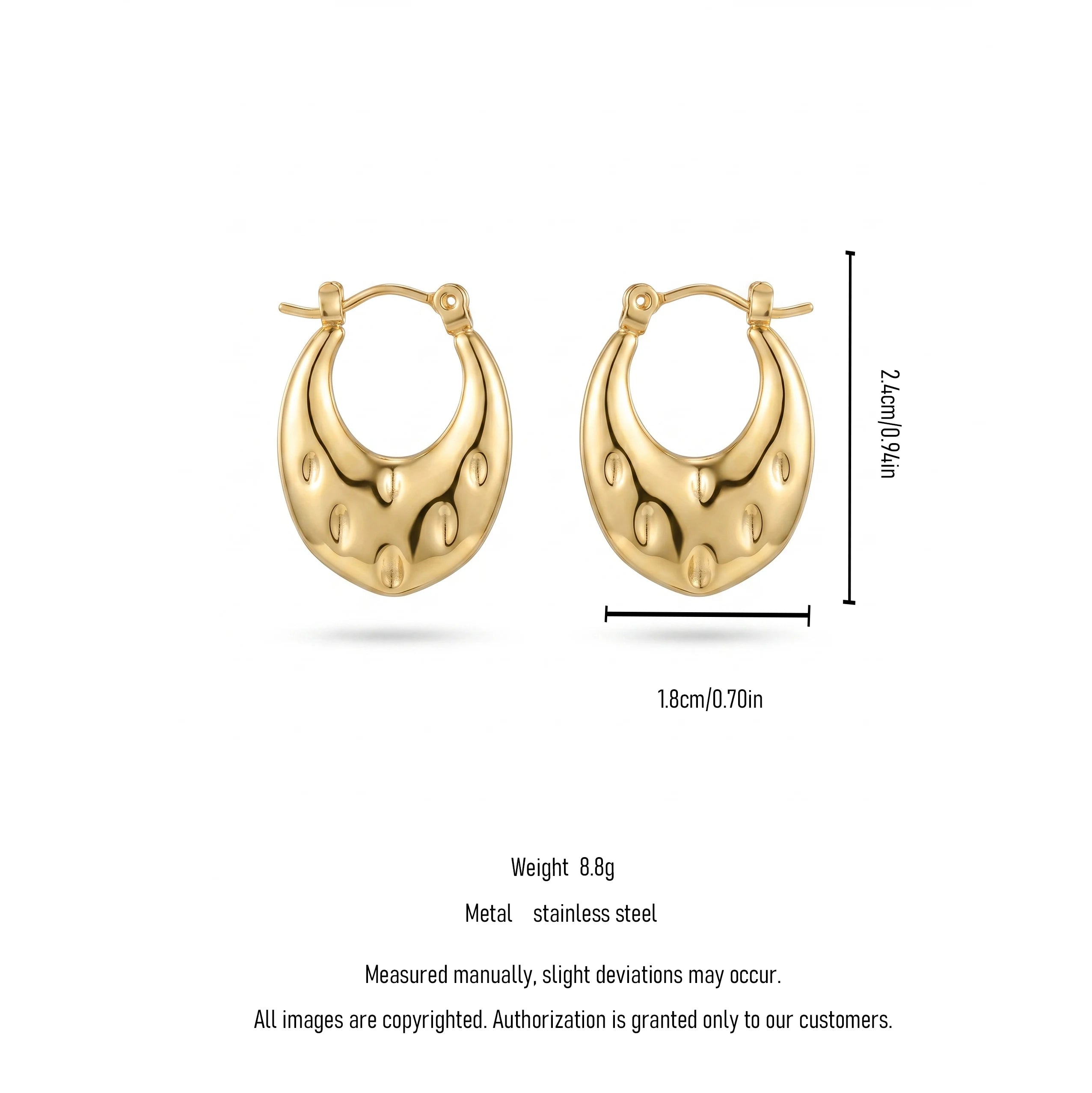 QIAOREN 12495 Elegant Bold Indented  Earrings Gold Stainless Steel 3D Sculptural Statement Gift Women