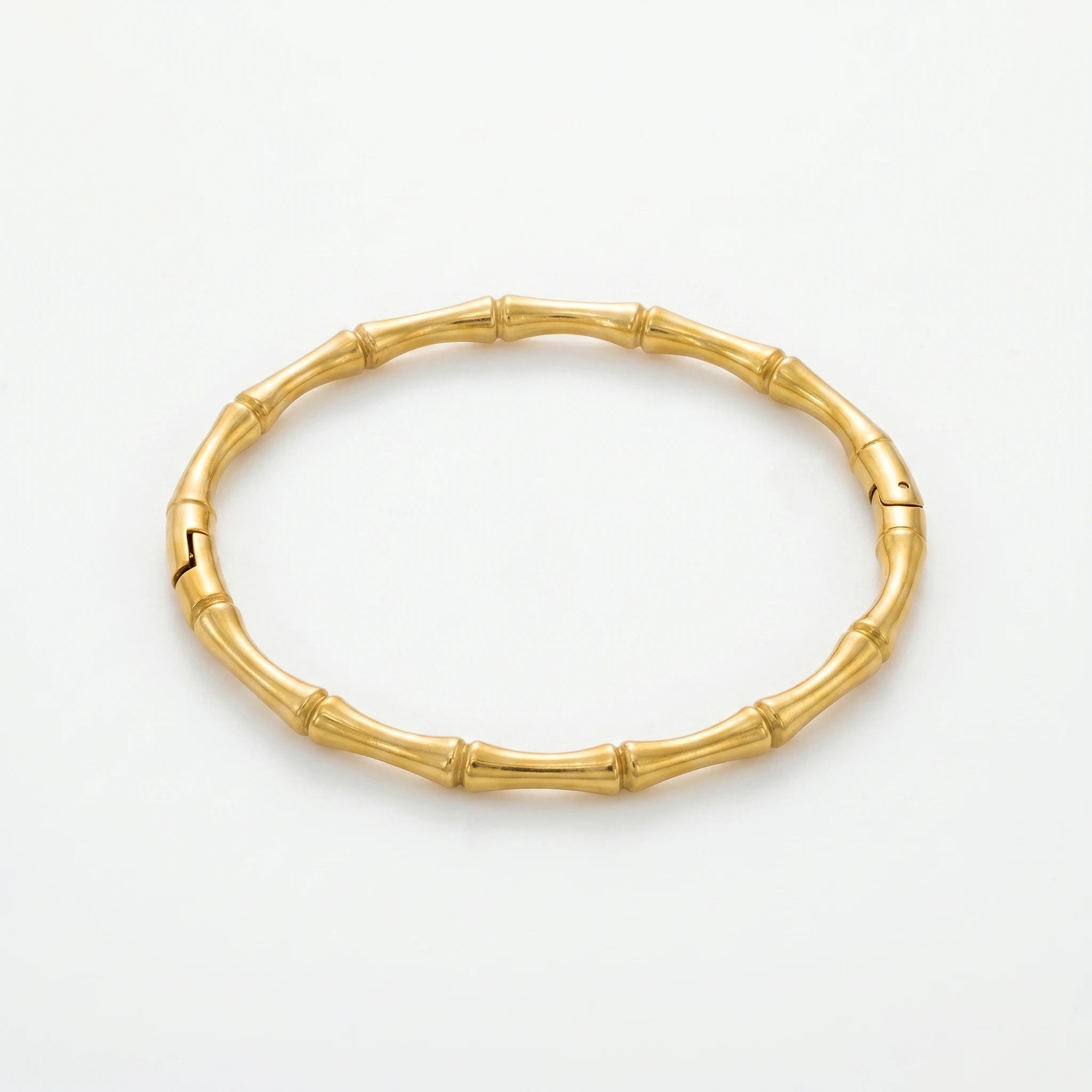 QIAOREN 12766 Stainless Steel 18K Gold Bamboo Joint Hinged Bangle Minimal Open Clasp Stack Wrist Bracelet for Women Daily Gift