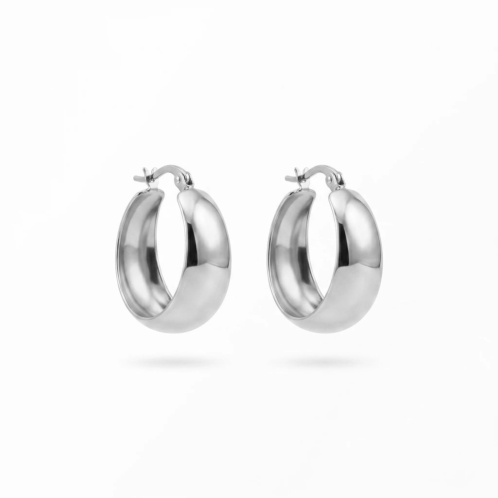 QIAOREN 12402 Elegant Quiet Luxury Chunky Dome Hoops Gold Stainless Steel Bold Puffy Crescent Statement Earrings Gift Women EU