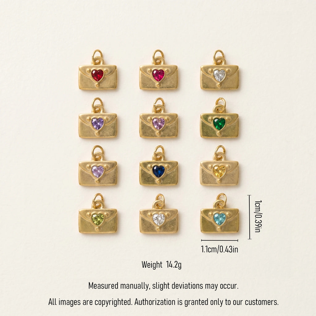 QIAOREN 12437-48   12 Birthstone Envelope Drop Earrings, Gold Plated Stainless Steel Love Letter Studs