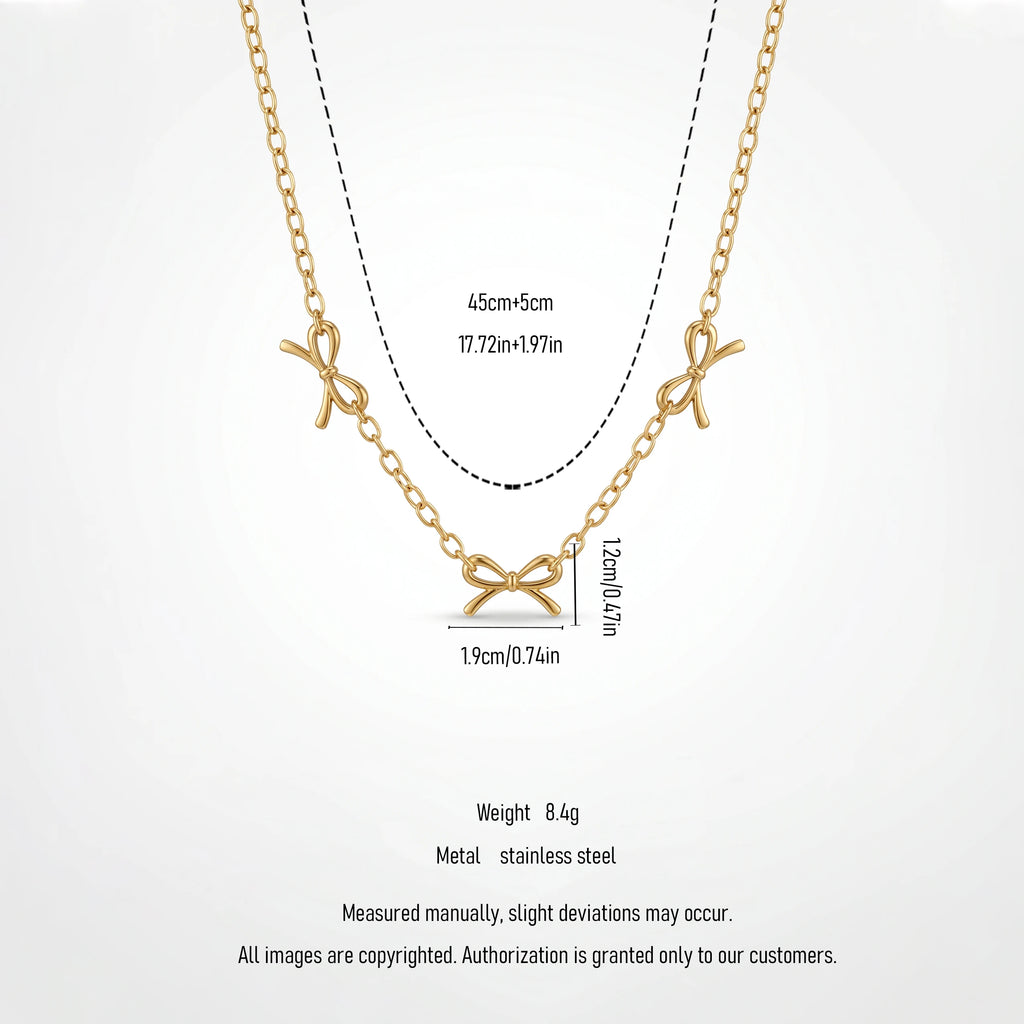 QIAOREN 12868 18K Gold Plated Coquette Bow Necklace, Waterproof Tarnish Free Stainless Steel Ribbon Charm Jewelry for Women