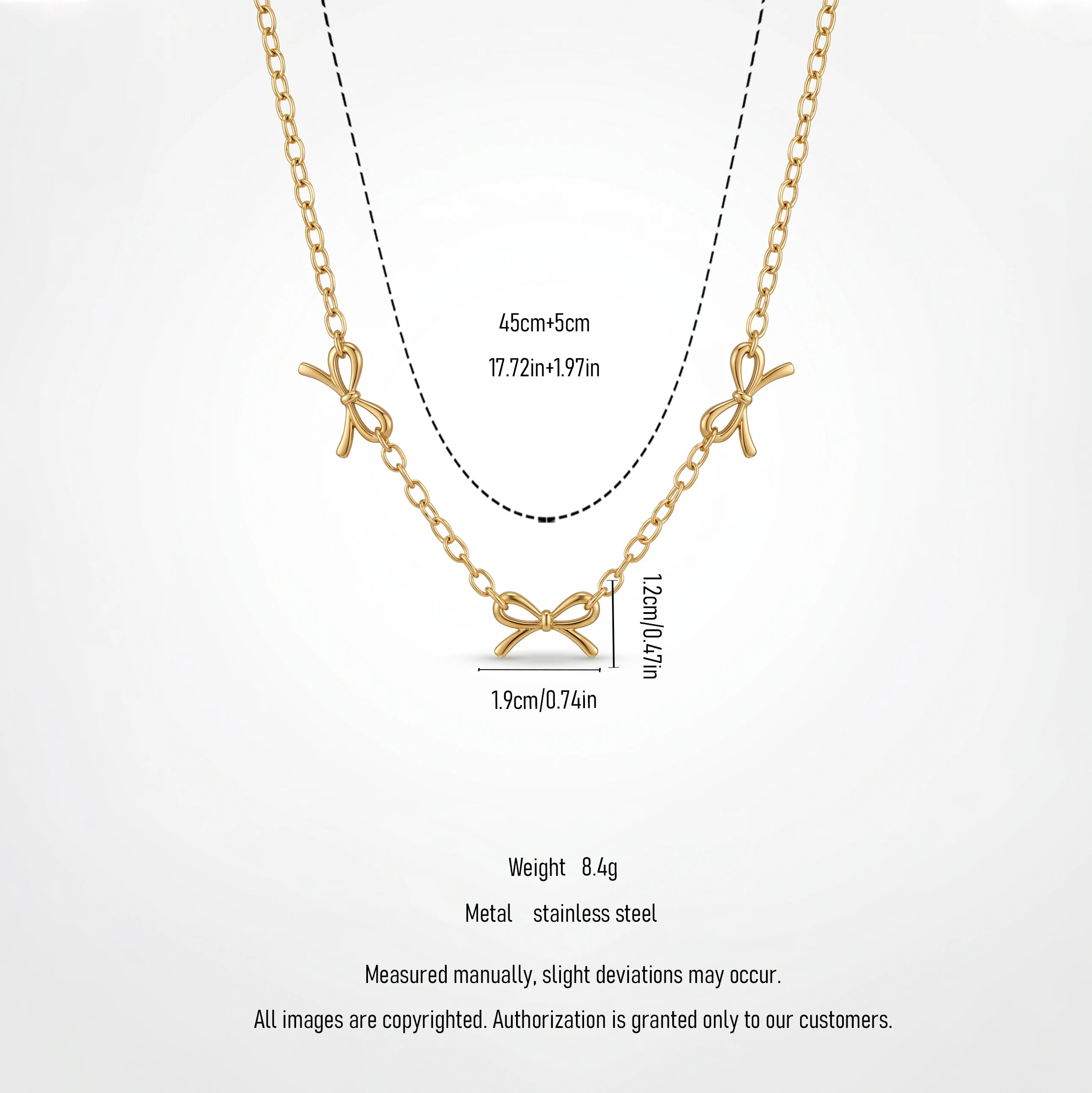 QIAOREN 12868 18K Gold Plated Coquette Bow Necklace, Waterproof Tarnish Free Stainless Steel Ribbon Charm Jewelry for Women