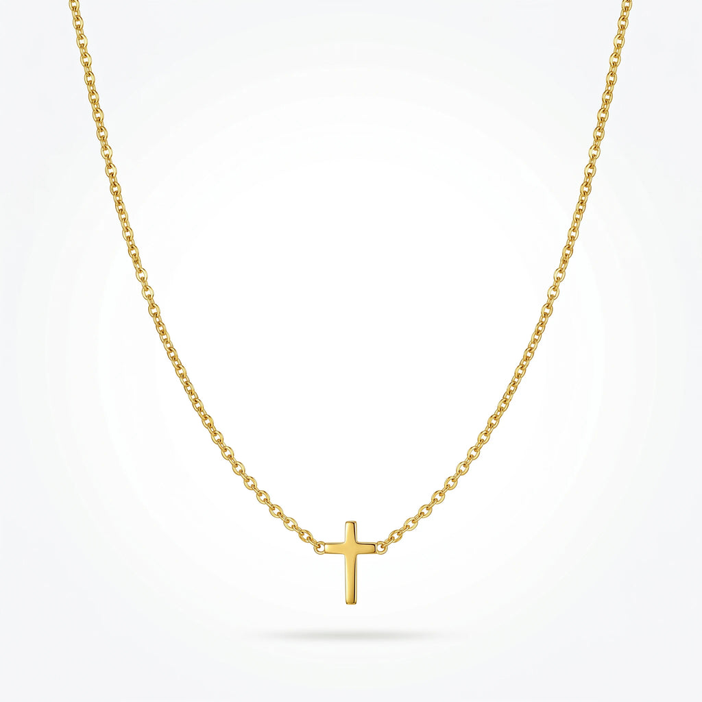 QIAOREN 10539 Trendy Women's Stainless Steel Gold Plated Cross Pendant Necklace with Vertical Cross Design