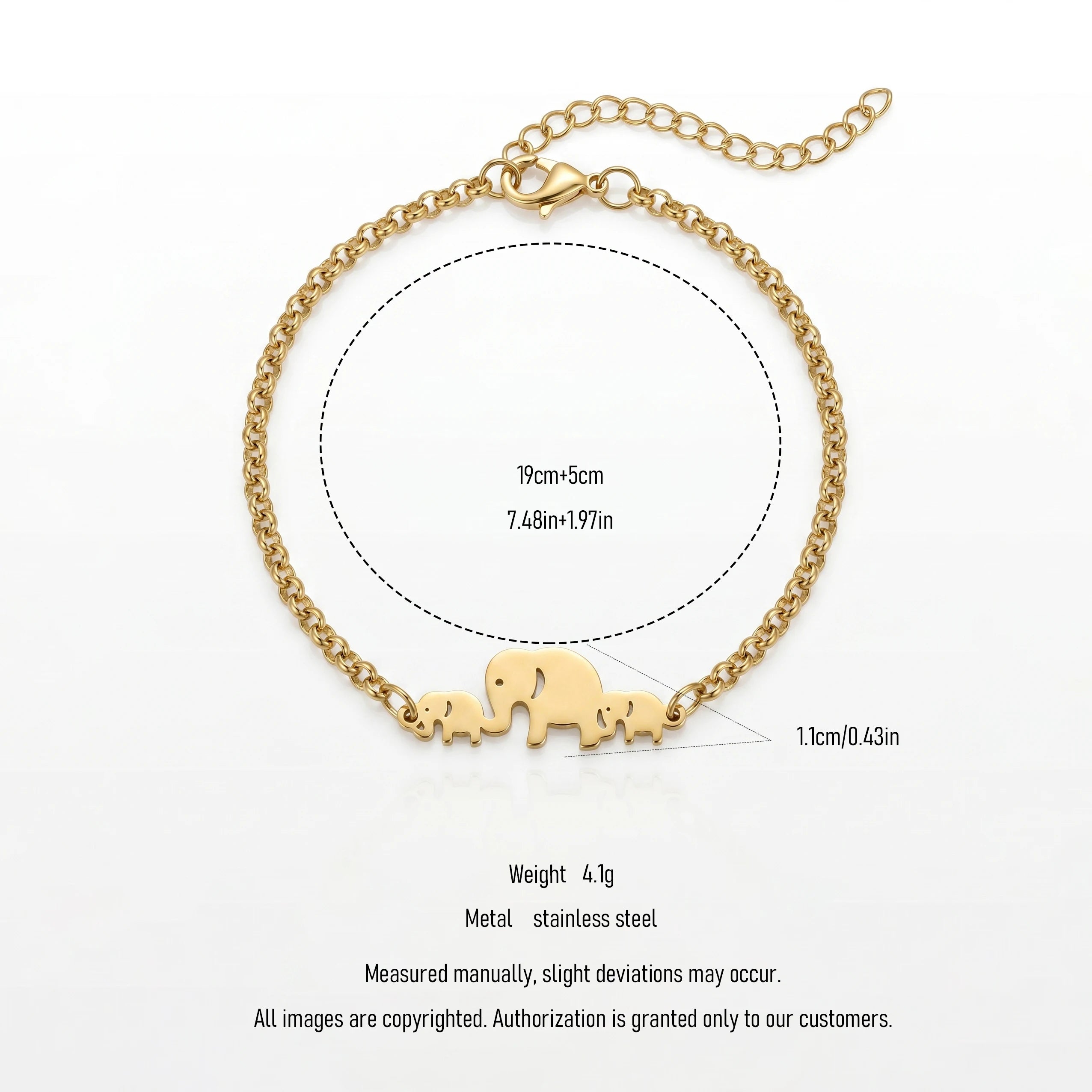 QIAOREN 11733 Tarnish Free 18K Gold Stainless Steel Elephant Family Anklet Adjustable Foot Chain