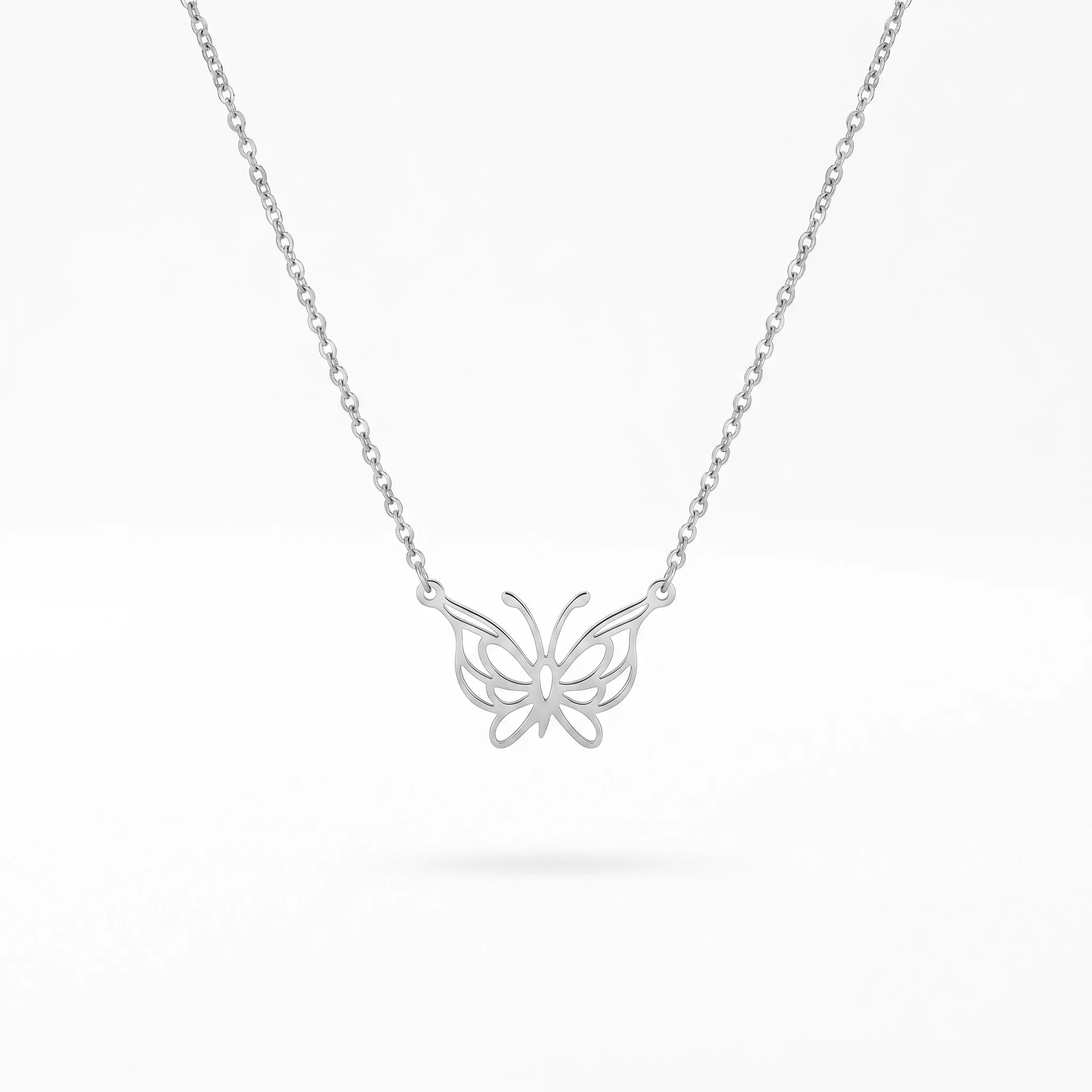 QIAOREN 11982 Trend Bohemian Jewelry Stainless Steel Gold Plated Hollow Cut Butterfly Pendant Necklace  Cable Chain Necklaces