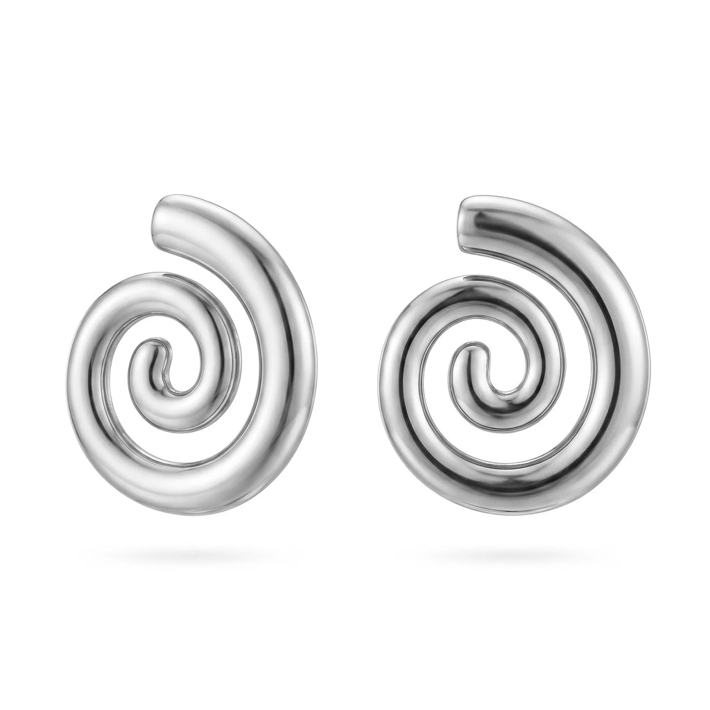 QIAOREN 10953 Geometric Spiral Stud Earrings Stainless Steel 18K Gold Plated Hypoallergenic Statement Jewelry for