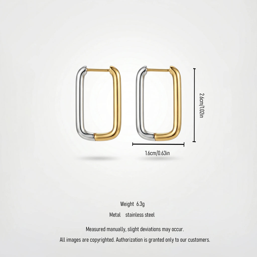 QIAOREN 12449  Elegant Quiet Luxury Two-Tone Geometric Frame Hoop Gold Silver Stainless Steel Statement Jewelry EU
