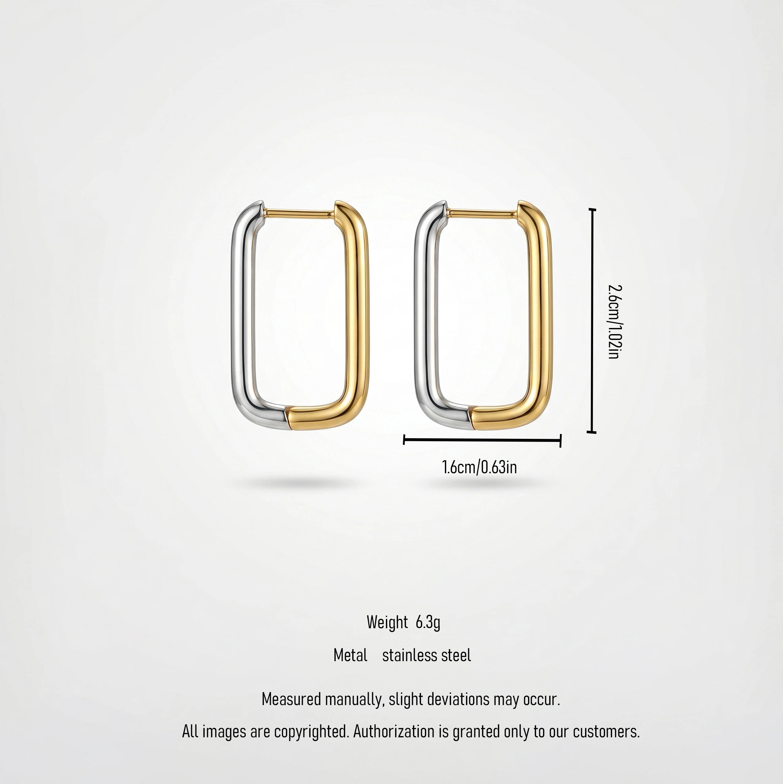 QIAOREN 12449  Elegant Quiet Luxury Two-Tone Geometric Frame Hoop Gold Silver Stainless Steel Statement Jewelry EU
