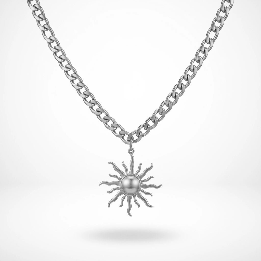 QIAOREN 10857 Waterproof Stainless Steel Trendy Sun Charm Necklace Gold Plated Link Chain Party Statement Jewelry