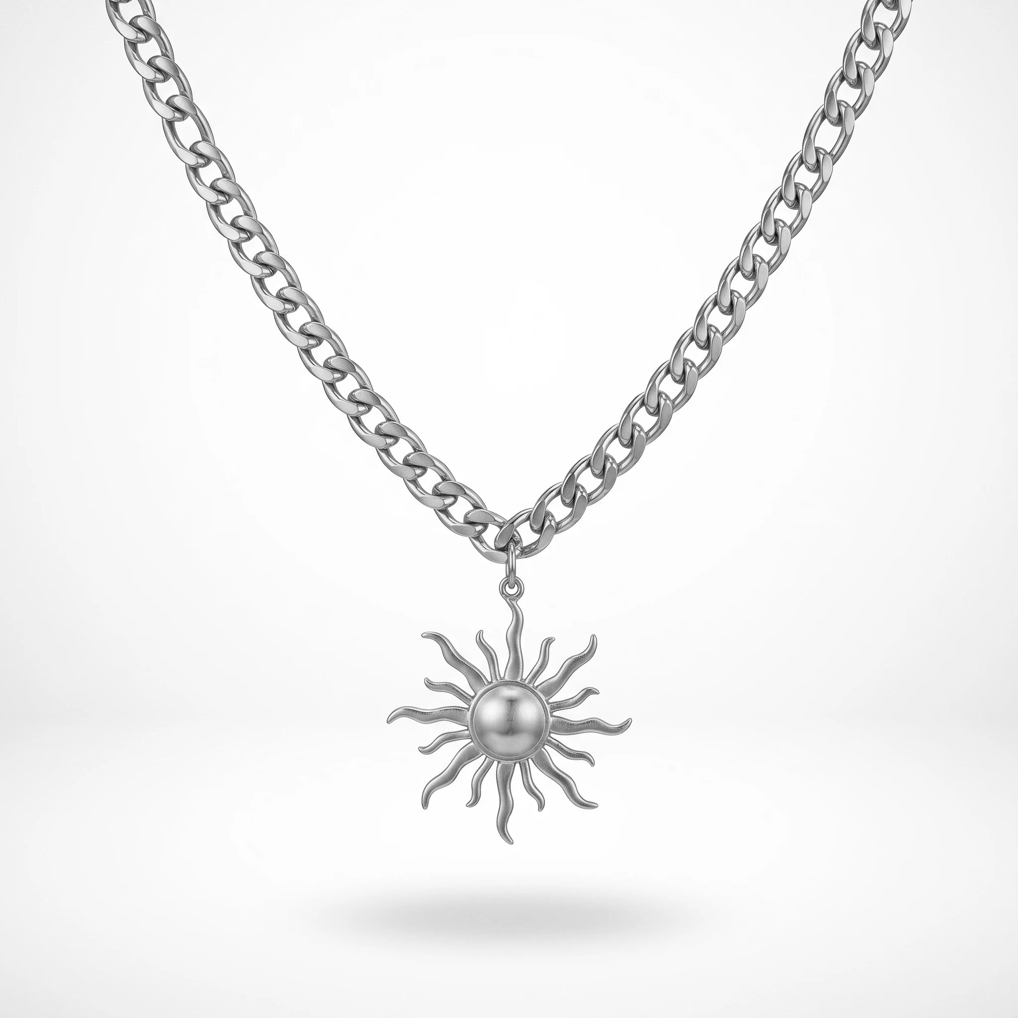QIAOREN 10857 Waterproof Stainless Steel Trendy Sun Charm Necklace Gold Plated Link Chain Party Statement Jewelry