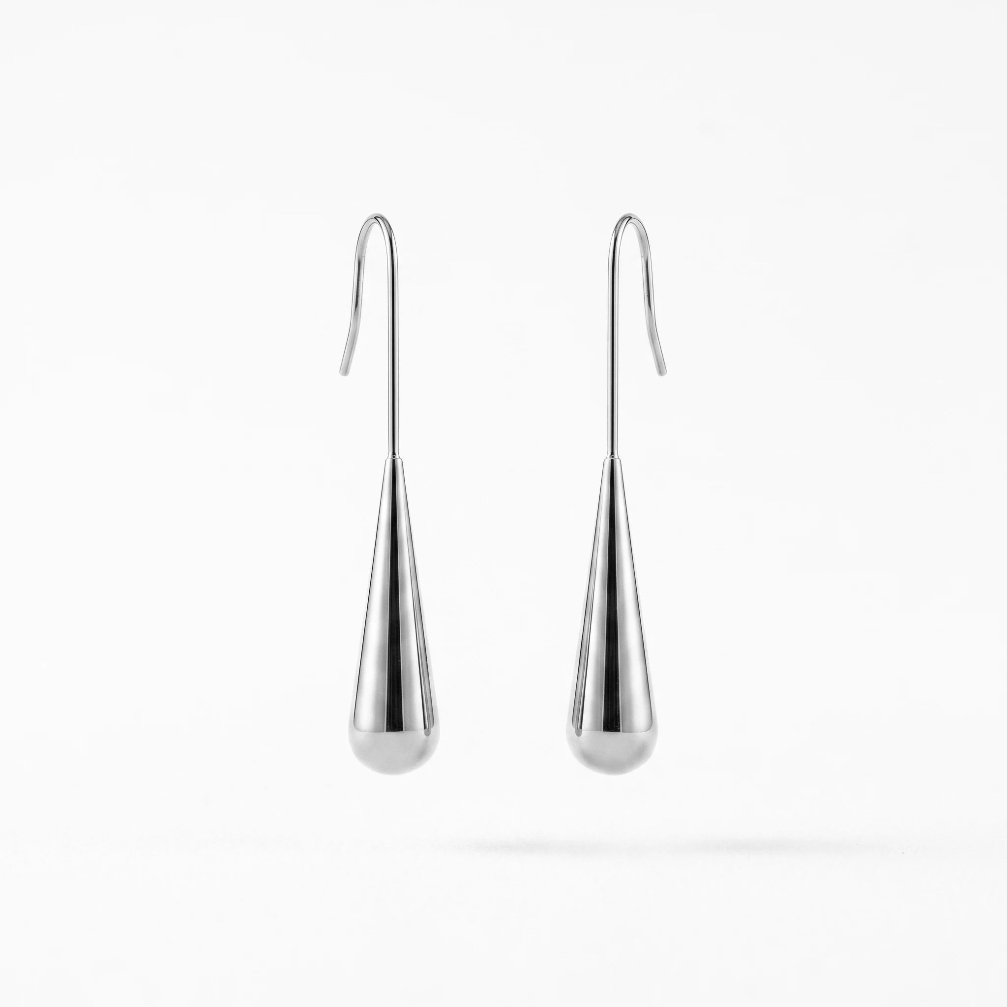 QIAOREN 12764 Stainless Steel Long Teardrop Drop Earrings Polished Gold Wire Hook Water Dangle Elegant Women Daily Jewelry Gift