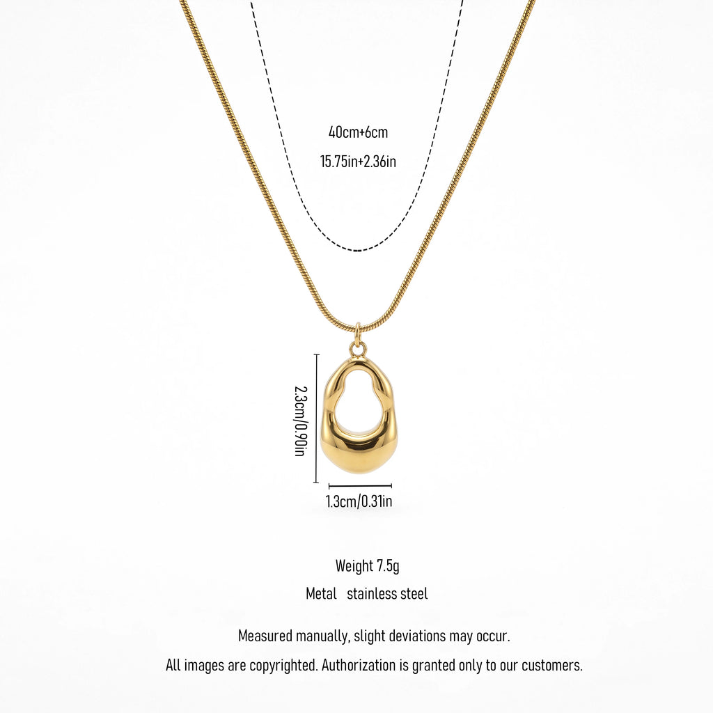 QIAOREN 13750 Thin Snake Chain Pendant Necklace with Smooth Hollow Teardrop Oval Loop Charm, Polished Gloss Jewelry
