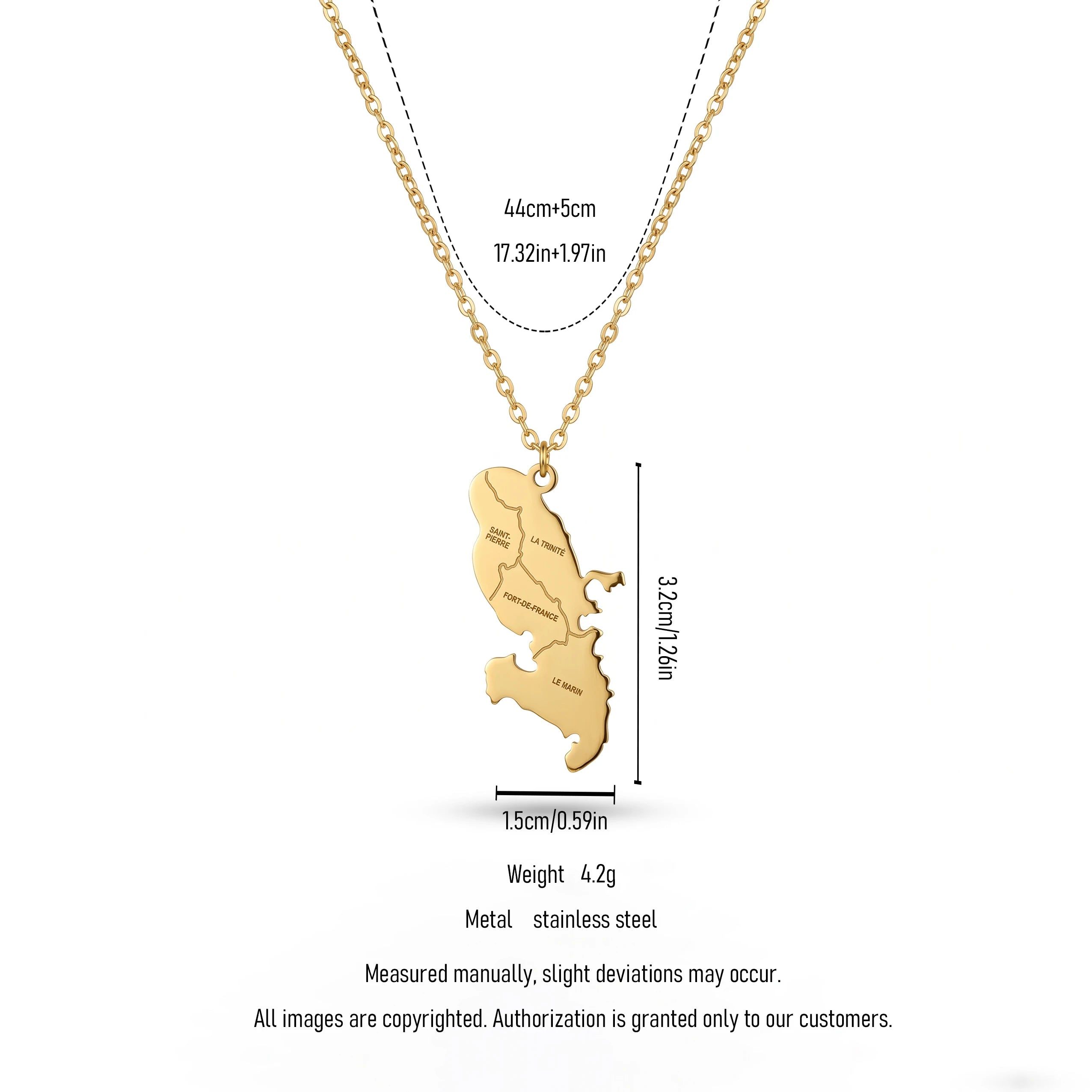 QIAOREN 12043 Travel Gift Stainless Steel Engraved Martinique Island  Pendant Necklace Slim Chain for European Souvenir Present