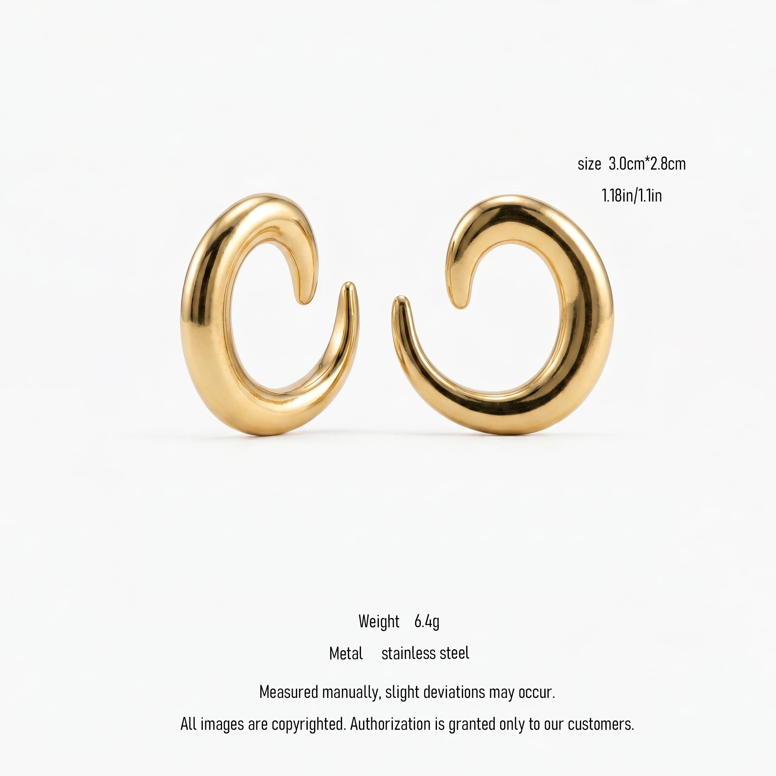 QIAOREN 10845 Tarnish Resistant 18K Gold Plated Chunky C-Shaped Earrings, Minimalist Stainless Steel Open Hoops