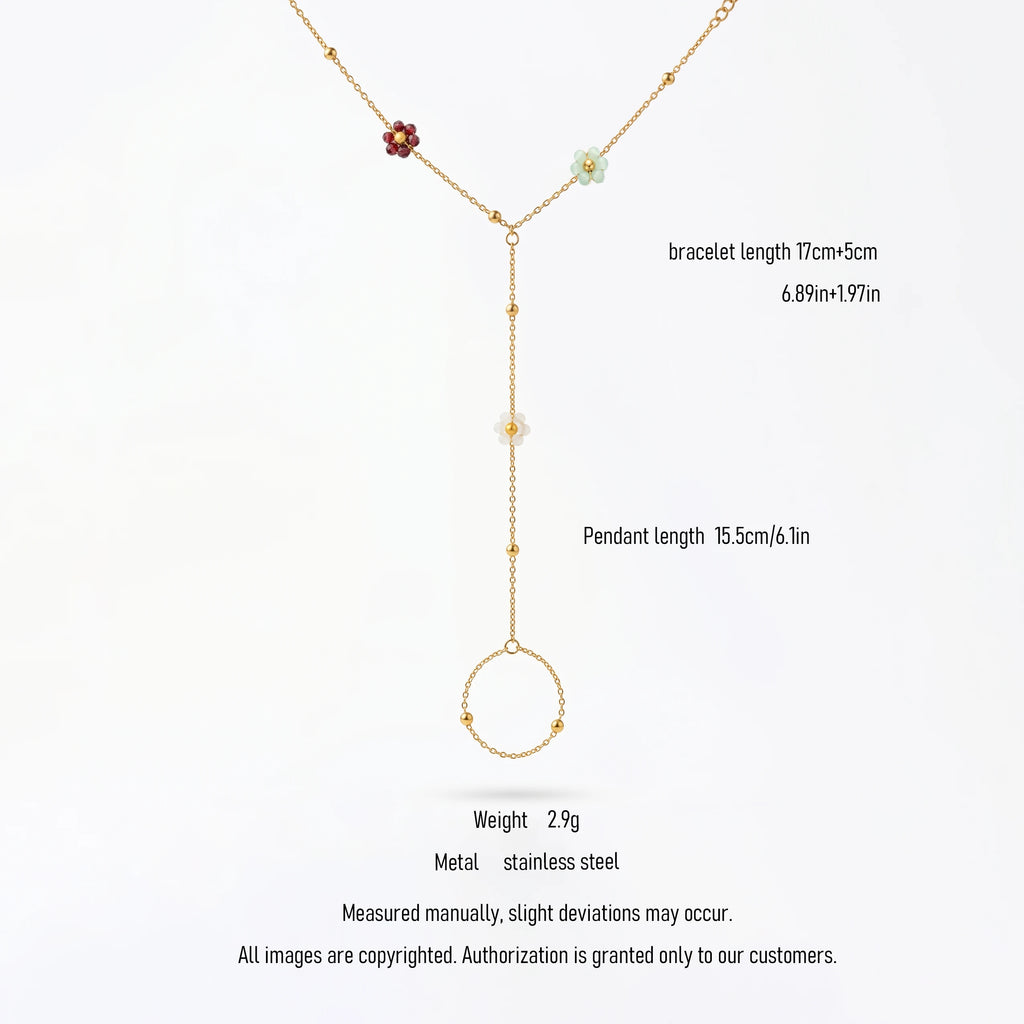 QIAOREN 10764 Stainless Steel Mixed Color Flower Hand Chain Finger Bracelet Trendy Boho Jewelry for Women Party