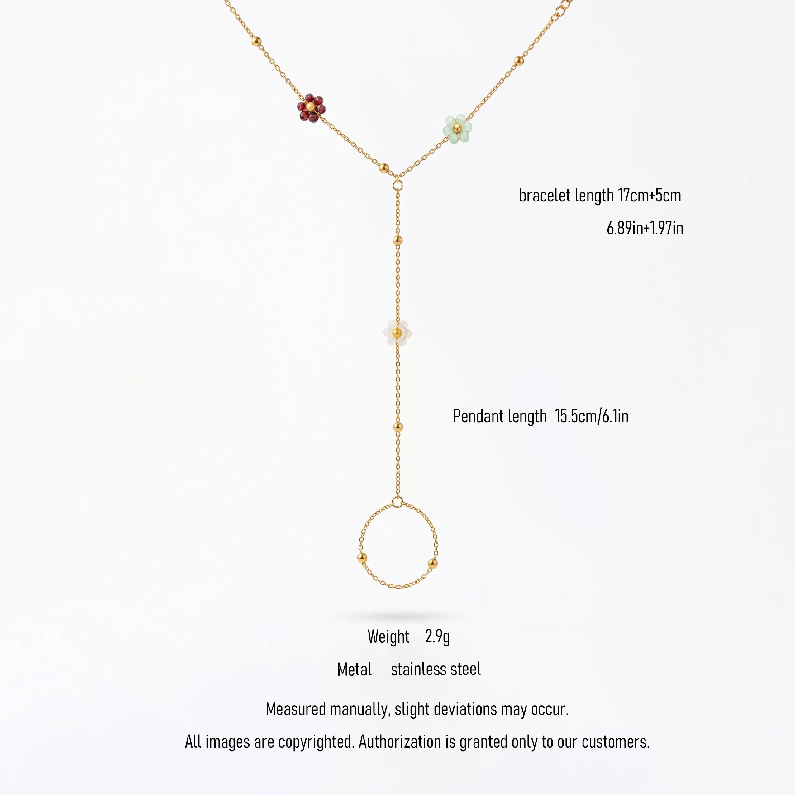 QIAOREN 10764 Stainless Steel Mixed Color Flower Hand Chain Finger Bracelet Trendy Boho Jewelry for Women Party