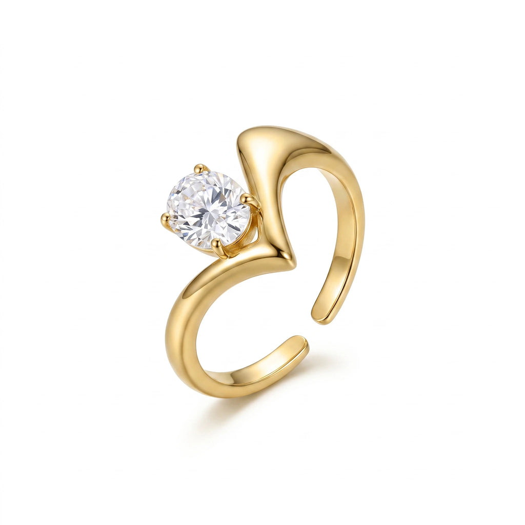 QIAOREN 14262-68 Vintage Floral Spiral Leaf Open Cuff Ring Collection, Adjustable Stackable Statement Rings with Zircon