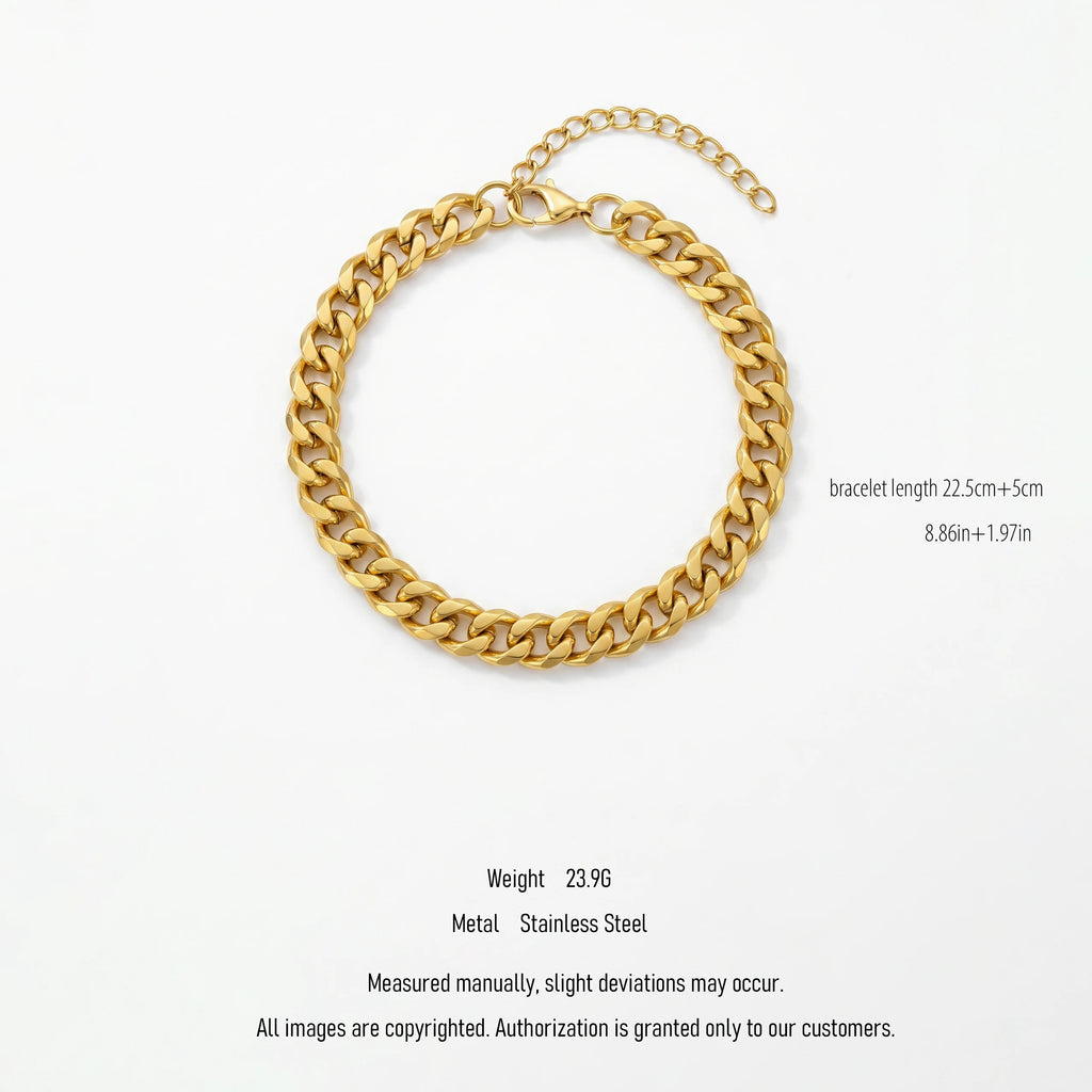 QIAOREN 10619 Thick Cuban Link Geometric Trendy Chain Bracelet 18K Gold Plated Stainless Steel Waterproof Tarnish