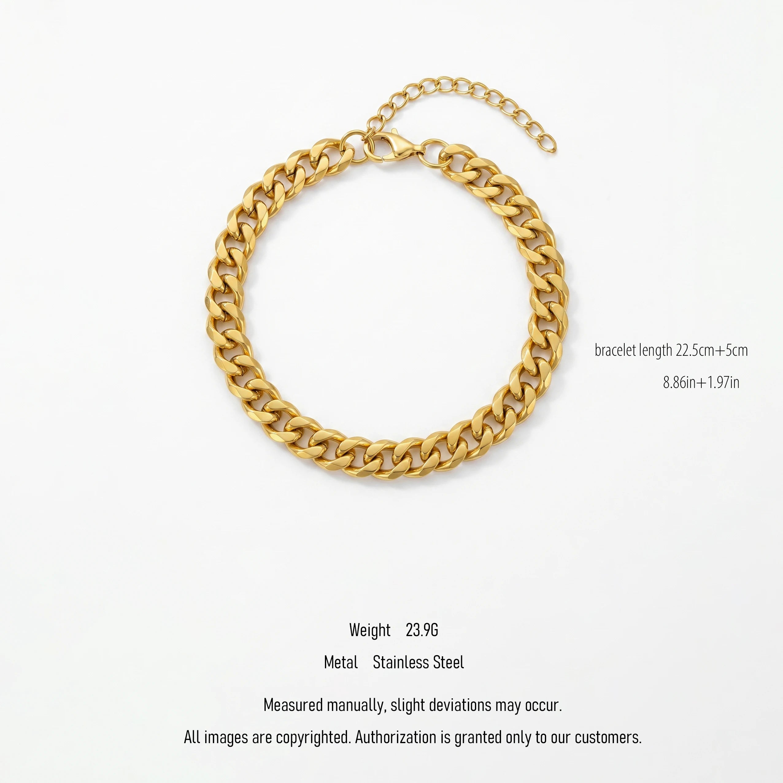 QIAOREN 10619 Thick Cuban Link Geometric Trendy Chain Bracelet 18K Gold Plated Stainless Steel Waterproof Tarnish