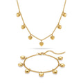 QIAOREN12860 18KGold Plated Puffy Heart Charm Necklace Set, Waterproof Tarnish Free Stainless Steel Curb Chain Jewelry for Women