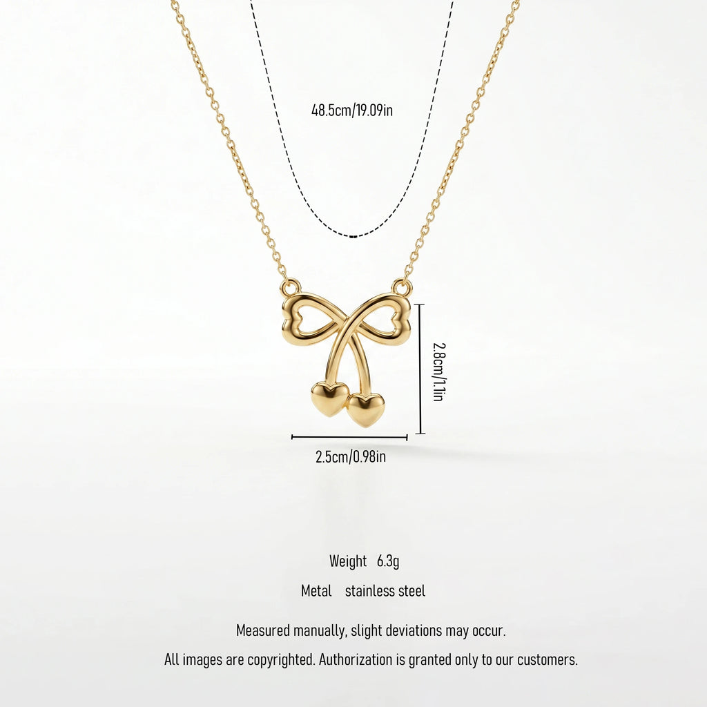 QIAORWEN 12895 18K Gold Plated Heart Bow Necklace, Waterproof Tarnish Free Stainless Steel Coquette Ribbon Jewelry for Women