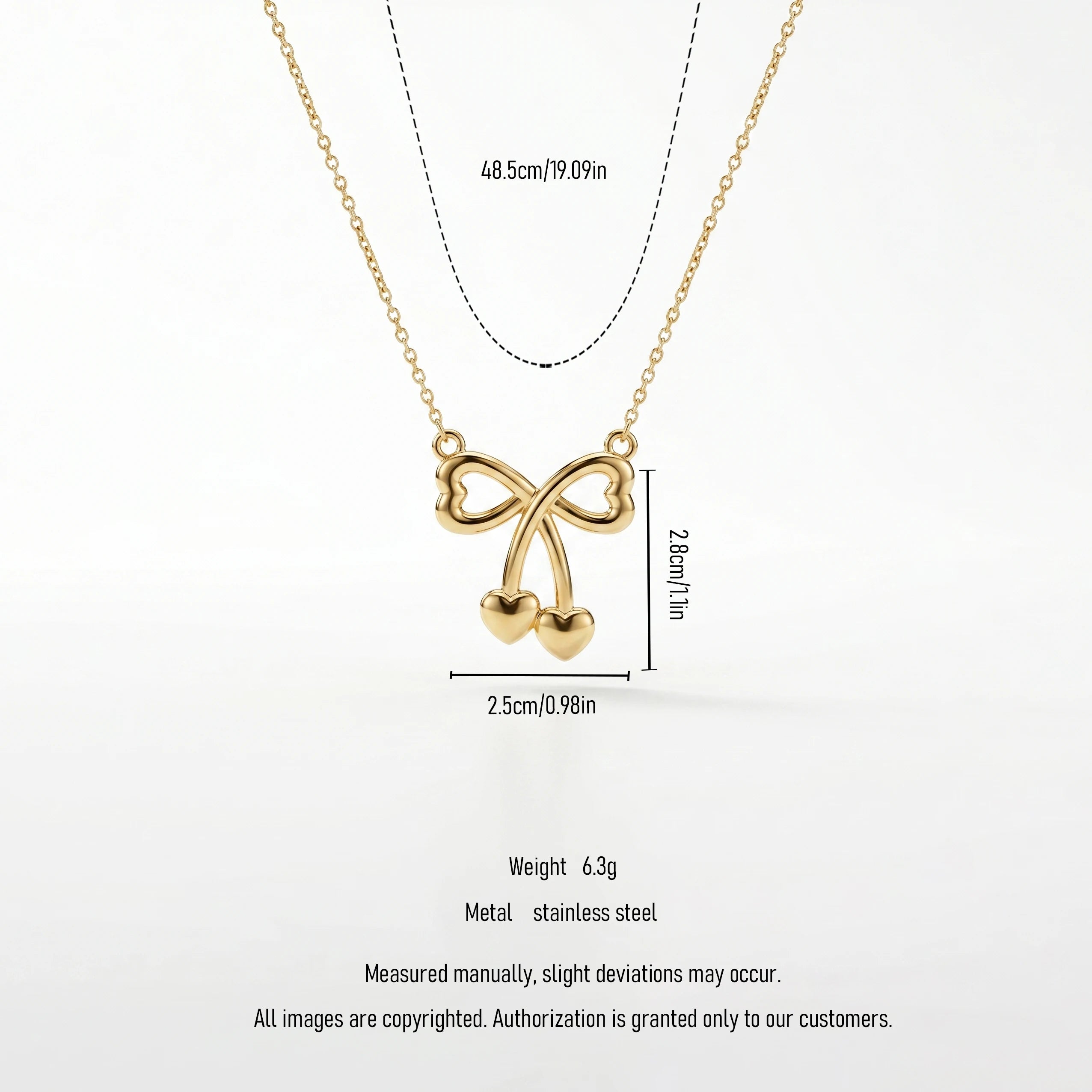 QIAORWEN 12895 18K Gold Plated Heart Bow Necklace, Waterproof Tarnish Free Stainless Steel Coquette Ribbon Jewelry for Women