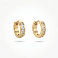 QIAOREN 12338 Princess Cut CZ Hoop Earrings Gold Stainless Steel High Polished Square Crystal Channel Set Huggies Women US EU
