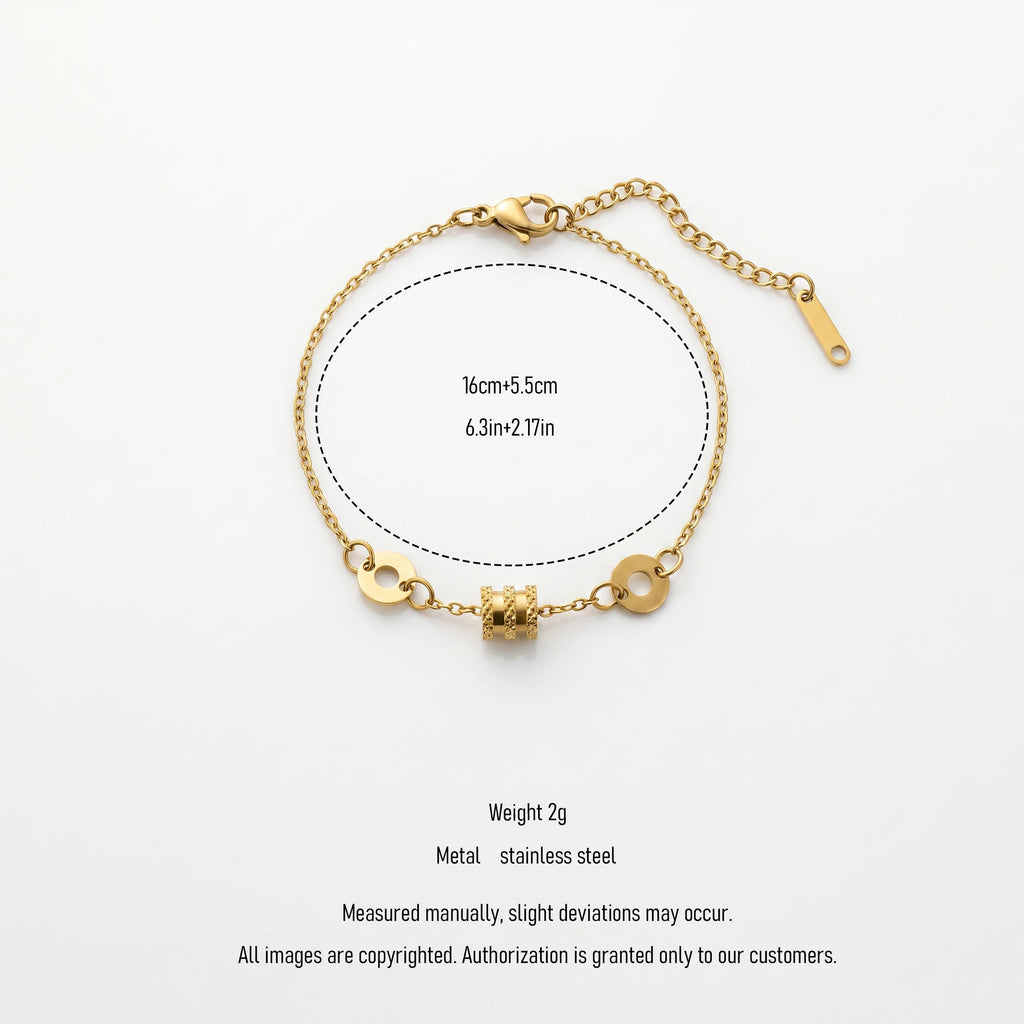 QIAOREN 13286 Gold Plated Stainless Steel Geometric Circle Link Bracelet Minimalist Triple Ring Chain Bracelet for Women
