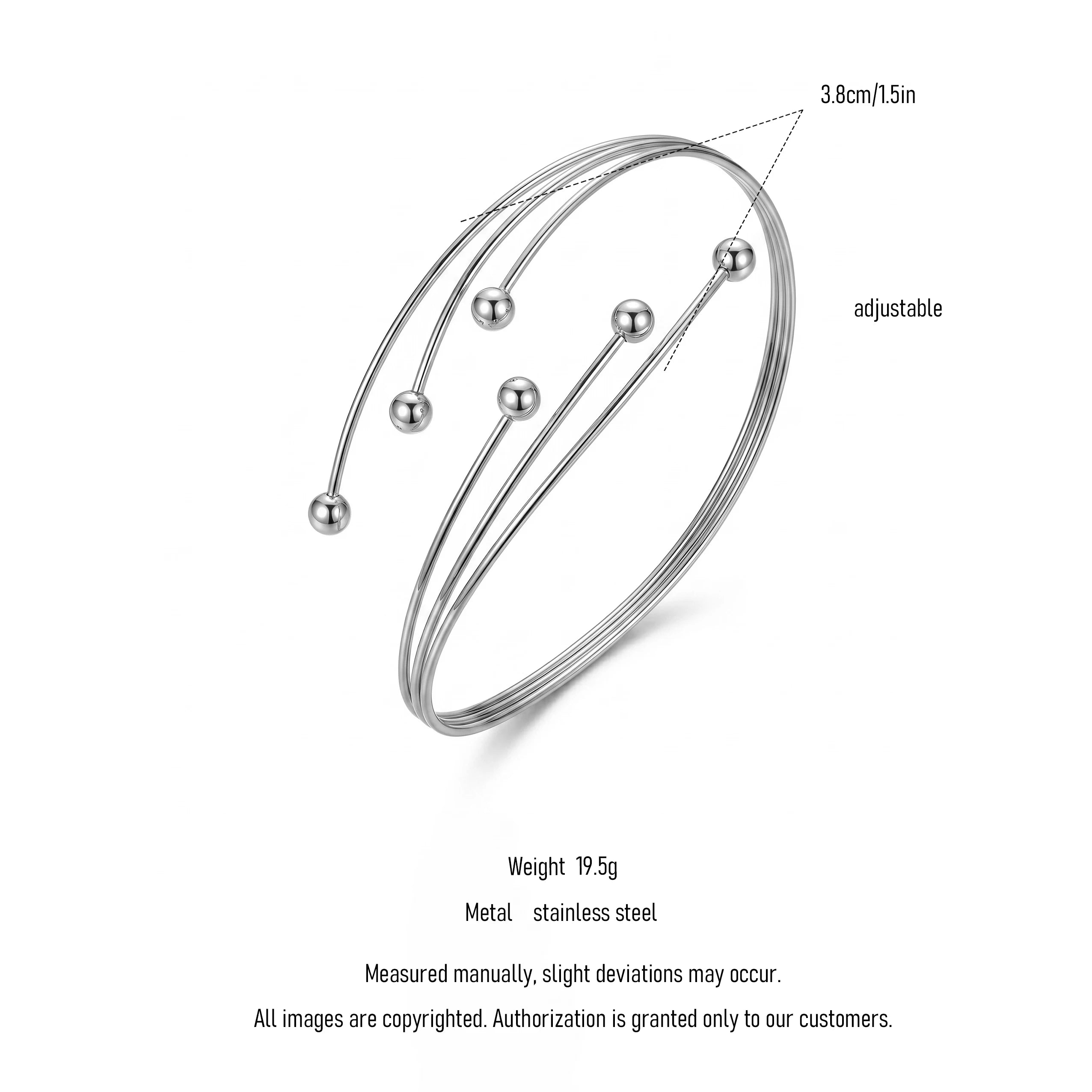 QIAOREN 12825 Adjustable Multi Layer Silver Ball Armlet Upper Arm Bracelet Stainless Steel Minimalist Boho Bangle Jewelry