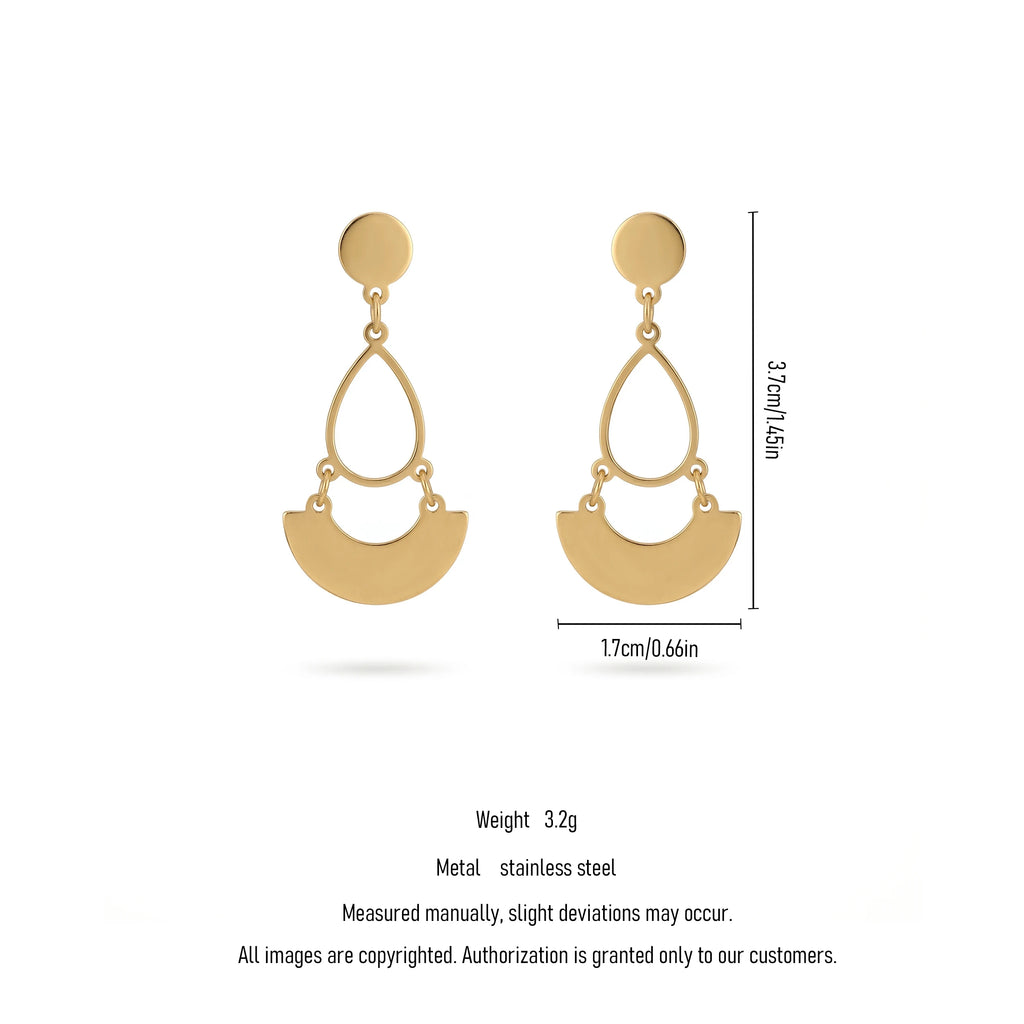 QIAOREN11862 Trendy Boho Geometric Teardrop Semi-Circle Dangle Earrings Stainless Steel Gold Layered Drop Jewelry for Women US