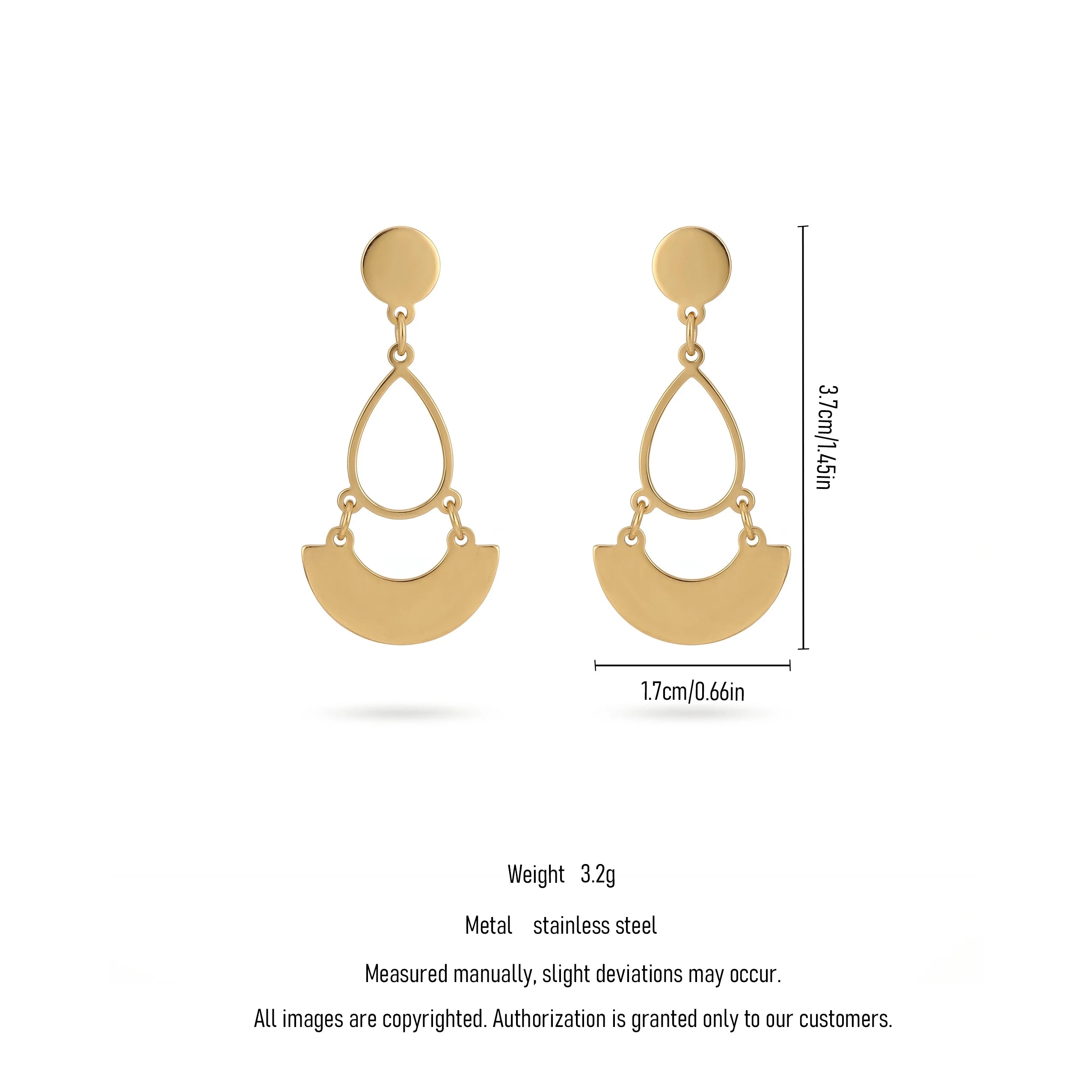 QIAOREN11862 Trendy Boho Geometric Teardrop Semi-Circle Dangle Earrings Stainless Steel Gold Layered Drop Jewelry for Women US