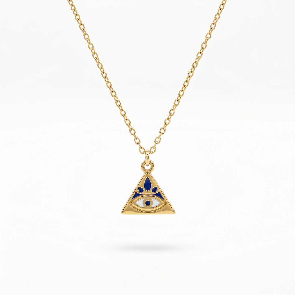 QIAOREN 12818 Waterproof 18K Gold Blue Enamel Triangle Necklace Surgical Steel Non Fading Spiritual Charm Jewelry Gift