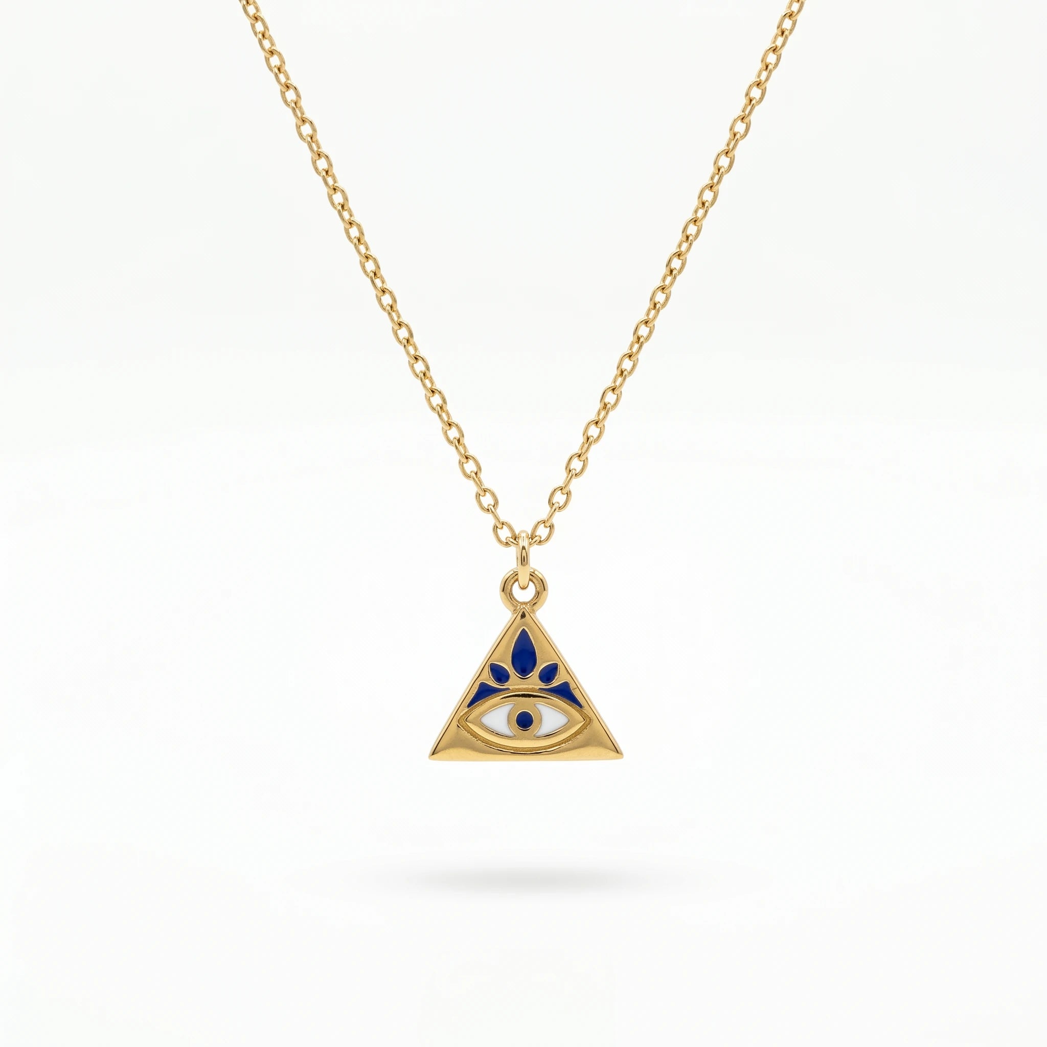 QIAOREN 12818 Waterproof 18K Gold Blue Enamel Triangle Necklace Surgical Steel Non Fading Spiritual Charm Jewelry Gift