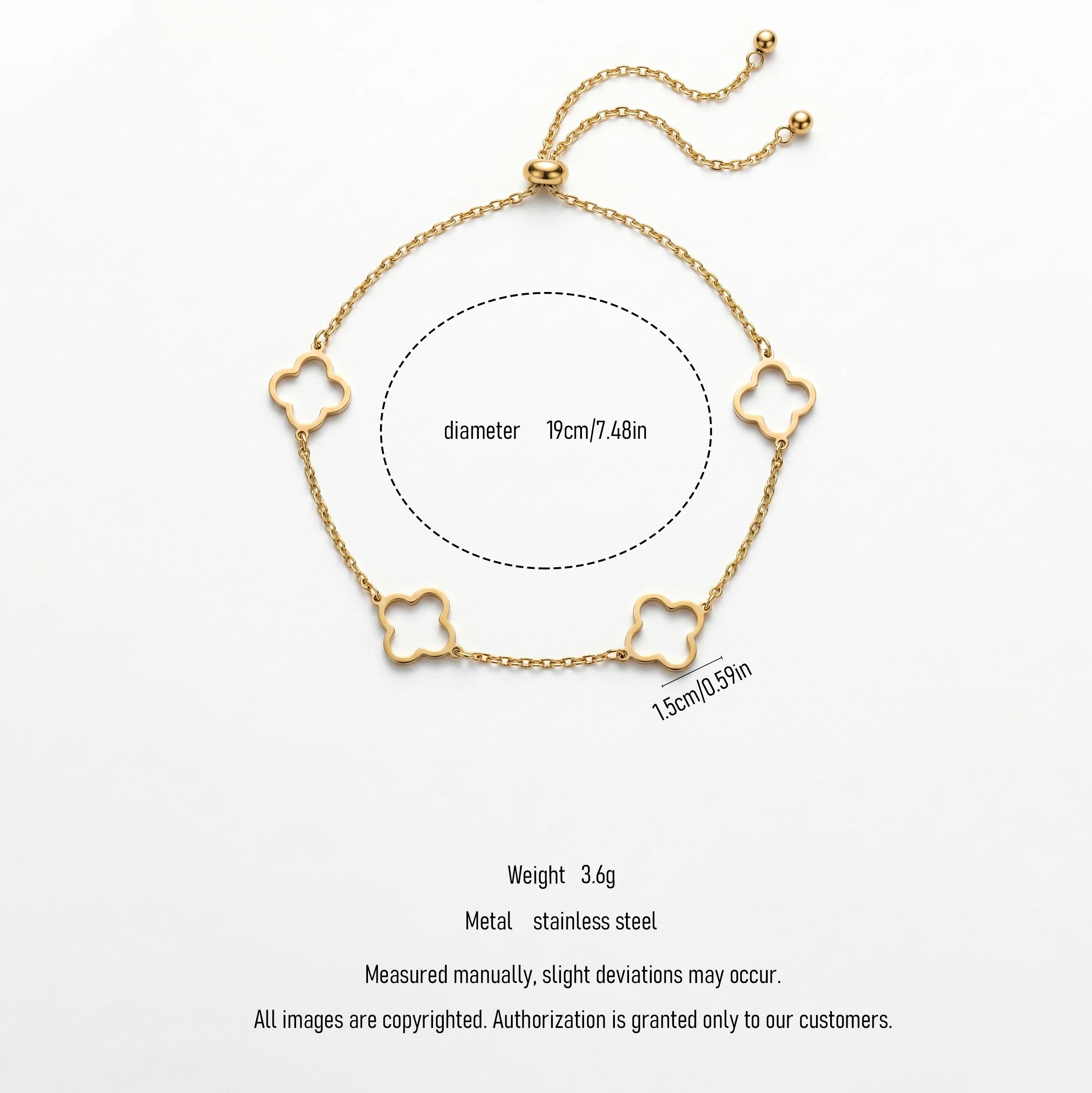 QIAOREN 11443 Tarnish Resistant Waterproof 18K Gold Plated Stainless Steel Hollow Clover Anklet