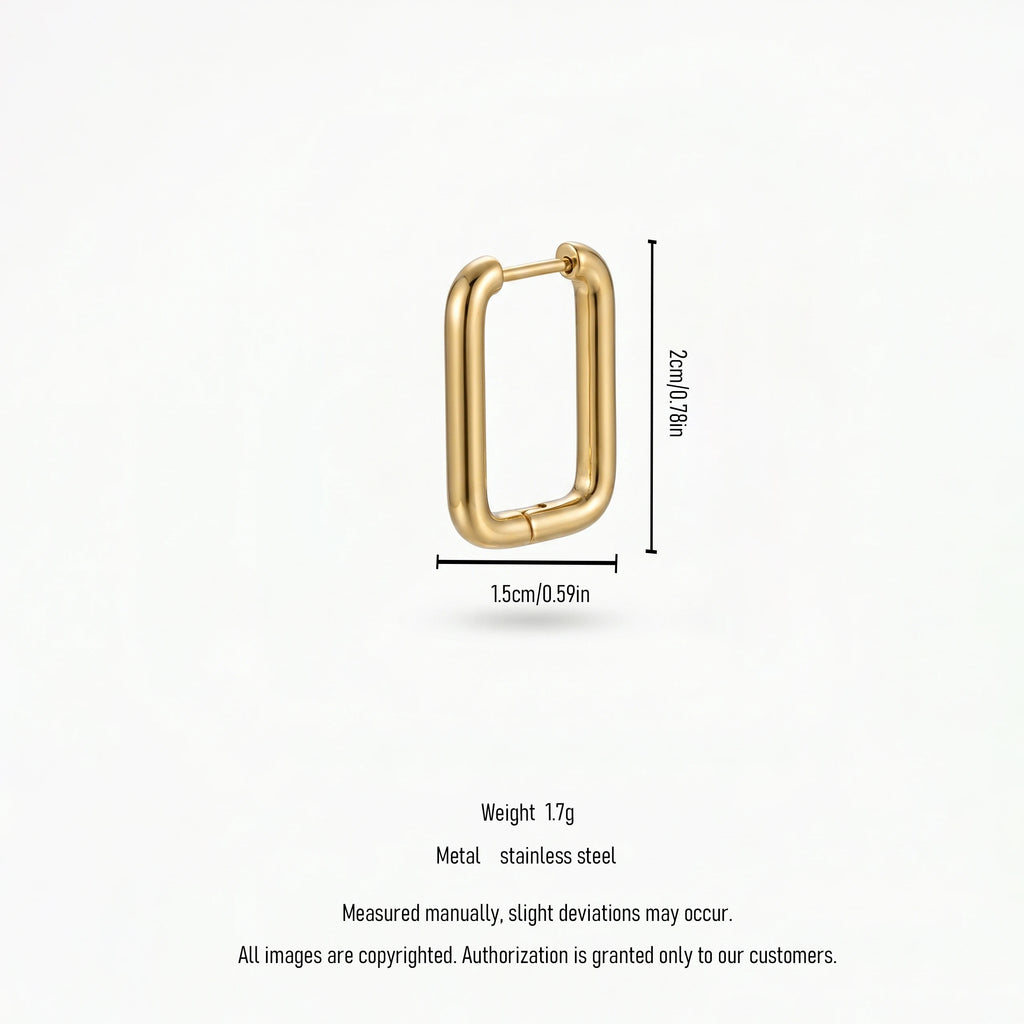 QIAOREN 12585 Dainty Shiny Oblong Geometric Huggie Earrings 316L Stainless Steel No Fade Gold Plated Hoop Jewelry Gift