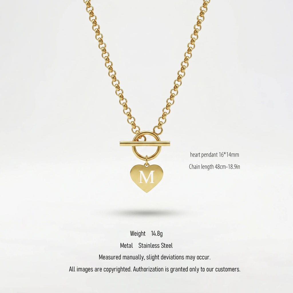 QIAOREN 10541 European American Trendy Punk Style Stainless Steel Link Chain Necklace 18K PVD Gold Plated Heart Women's Jewelry