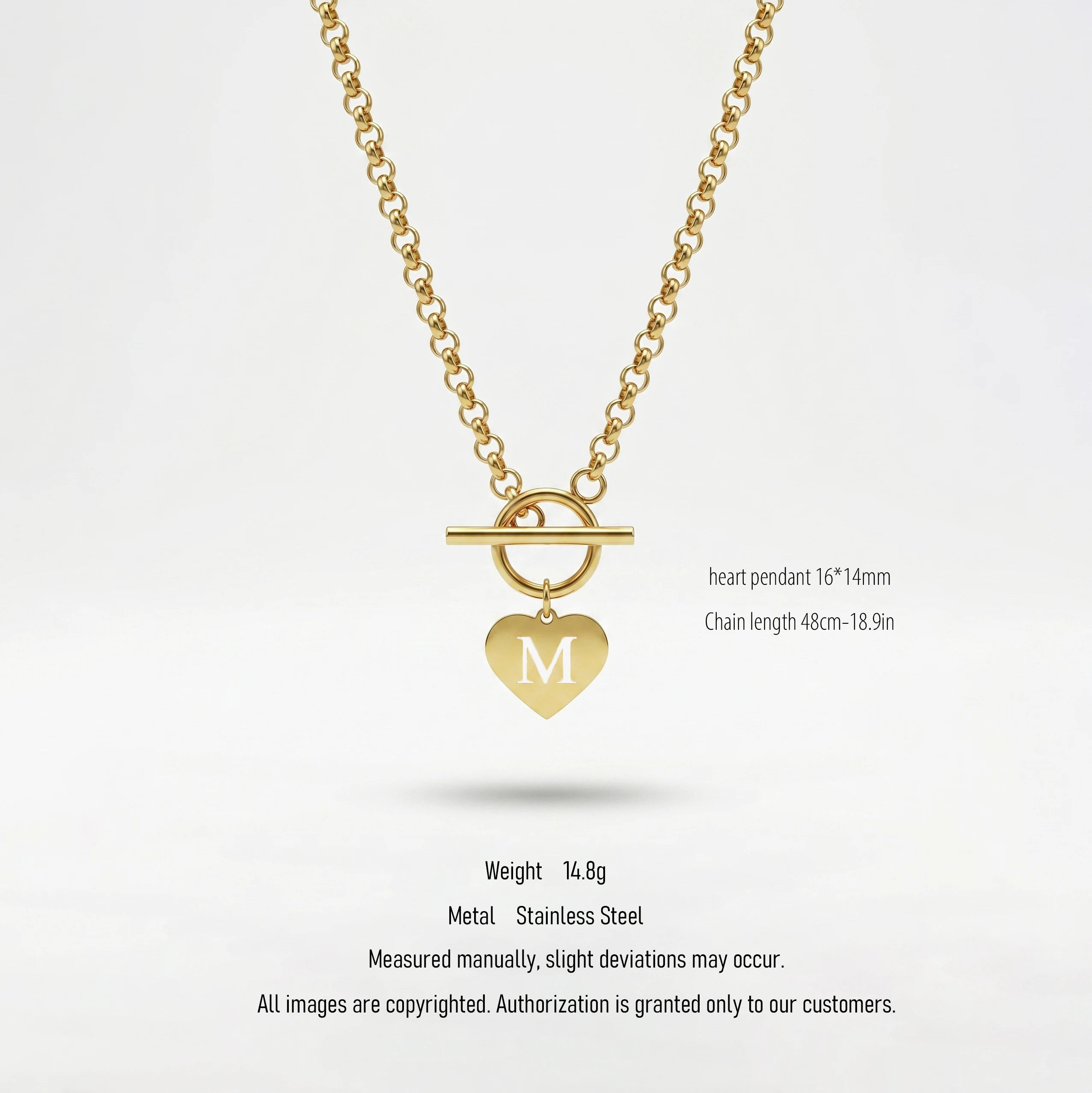 QIAOREN 10541 European American Trendy Punk Style Stainless Steel Link Chain Necklace 18K PVD Gold Plated Heart Women's Jewelry