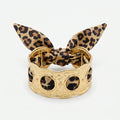 QIAOREN 11003 Leopard Print Scarf Bracelet Gold Stainless Steel Wide Adjustable Boho Beach Jewelry for Women